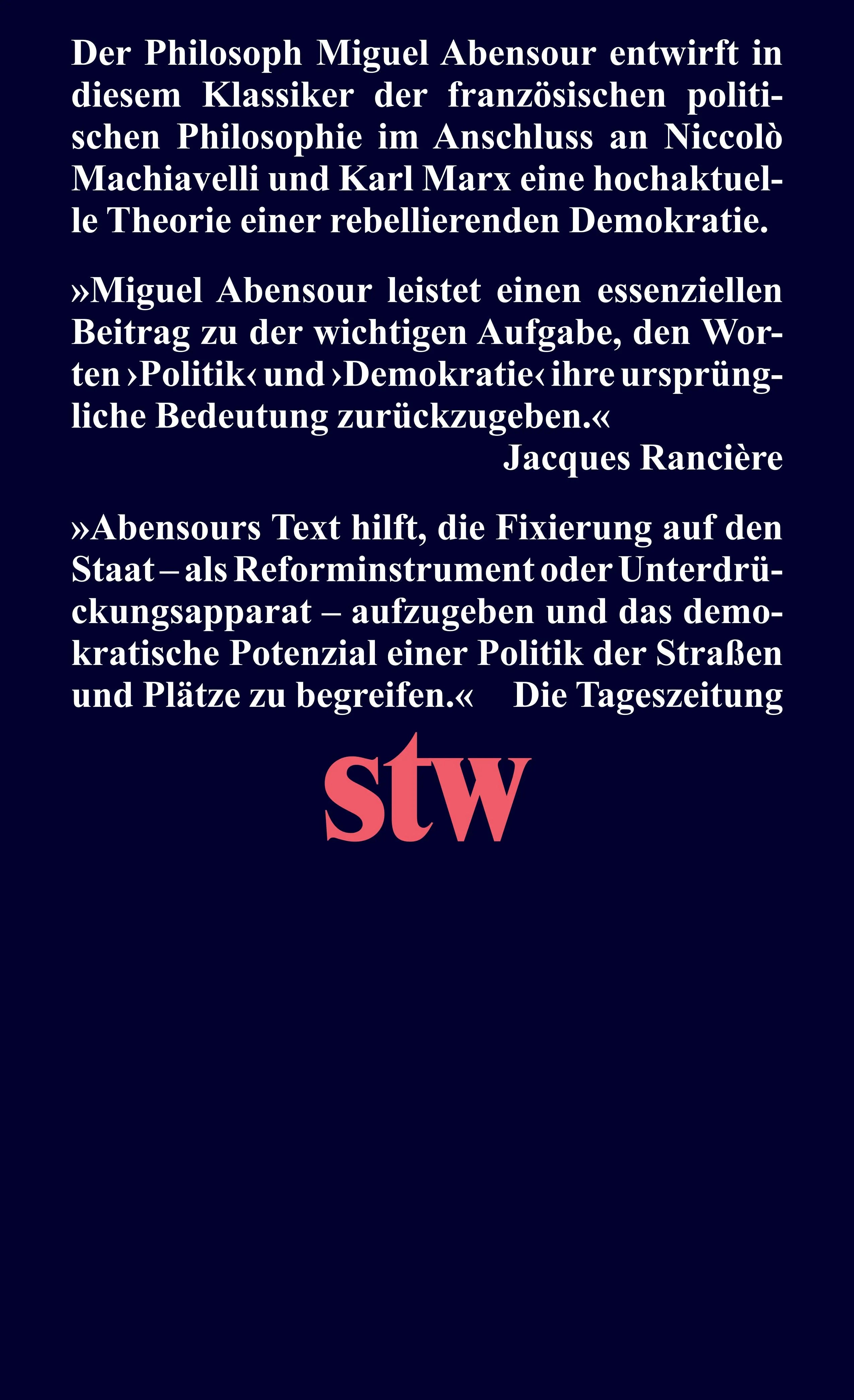Buchrückseite von 'Demokratie gegen den Staat' mit Klappentext - Taschenbuch