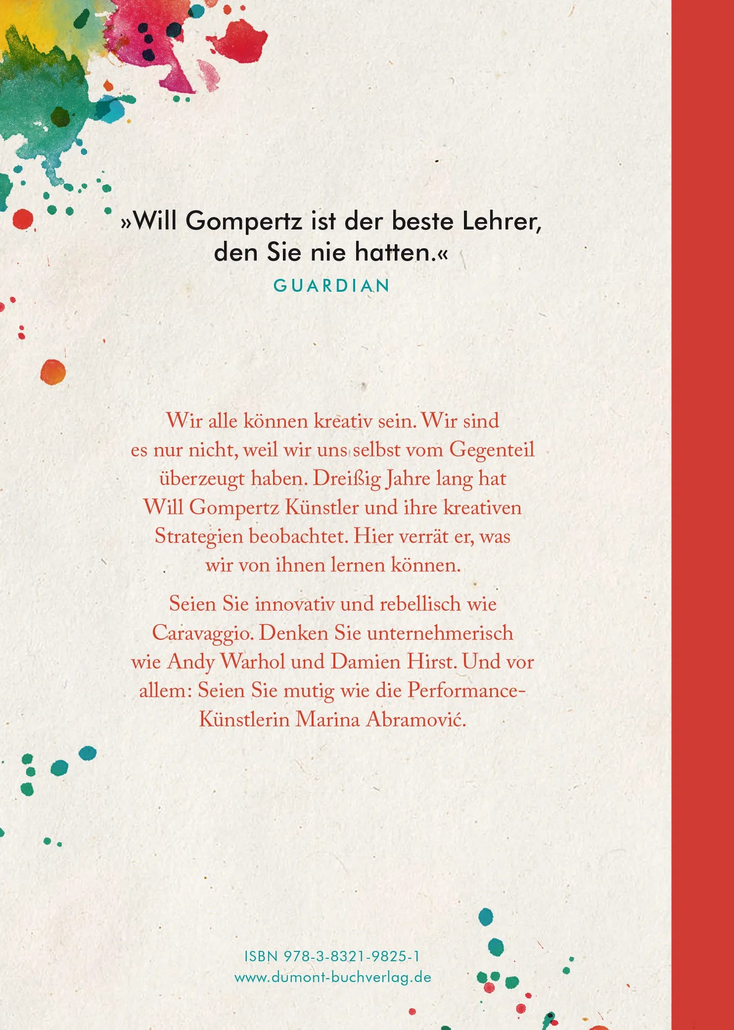 Buchrückseite von 'Denken wie ein Künstler' mit Klappentext - Paperback