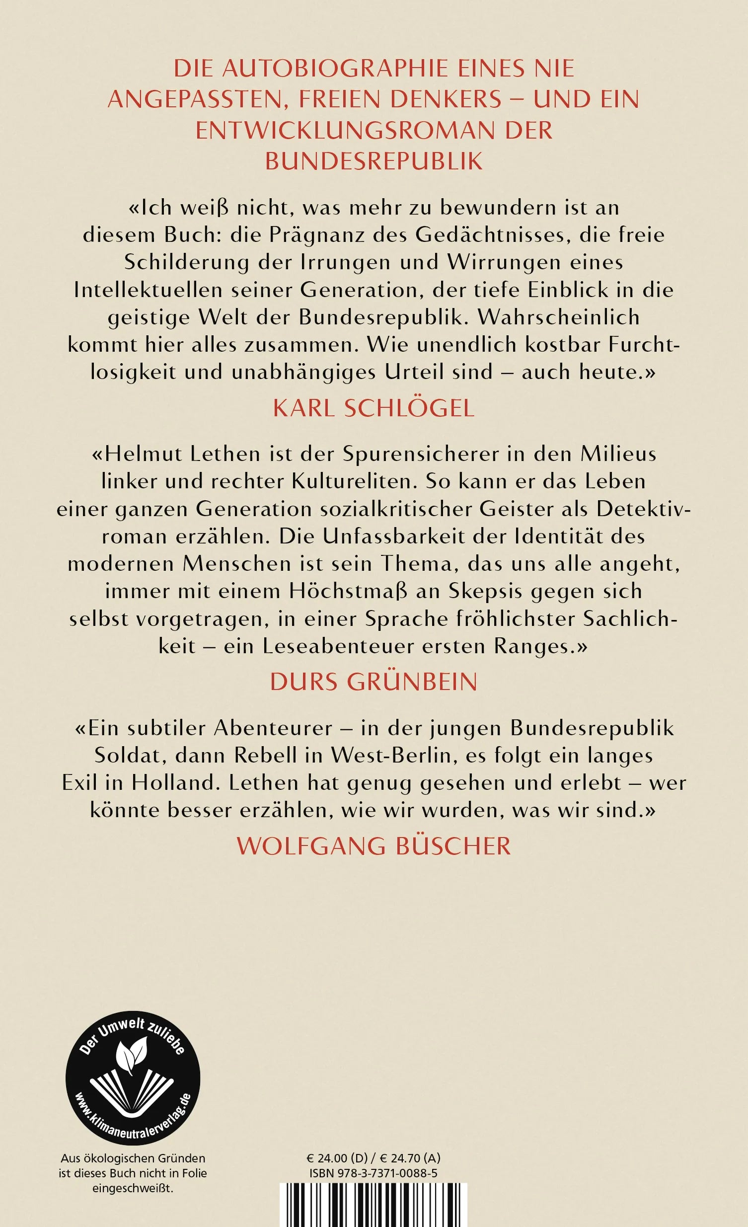 Buchrückseite von 'Denn für dieses Leben ist der Mensch nicht schlau genug' mit Klappentext - Gebundene Ausgabe