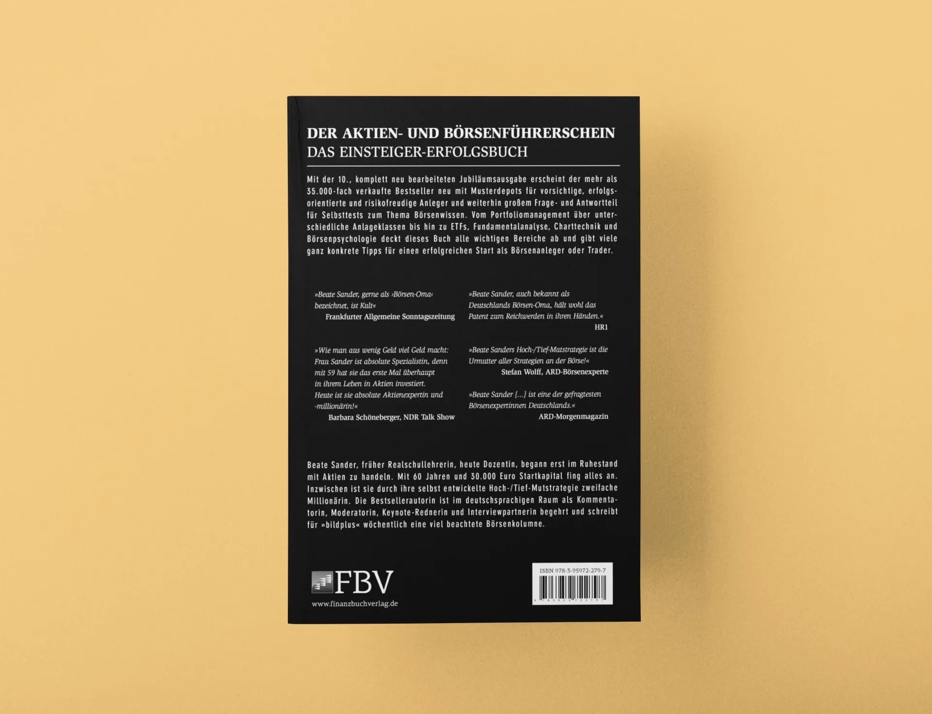 Buchrückseite von 'Der Aktien- und Börsenführerschein – Jubiläumsausgabe' mit Klappentext - Taschenbuch