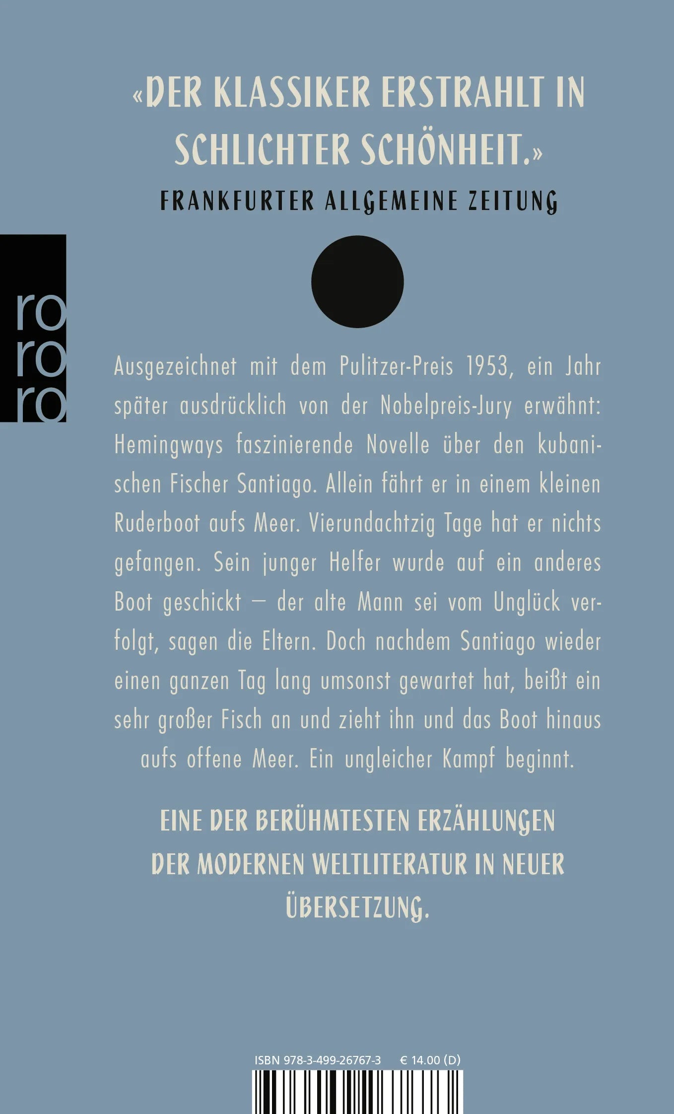 Buchrückseite von 'Der alte Mann und das Meer' mit Klappentext - Taschenbuch