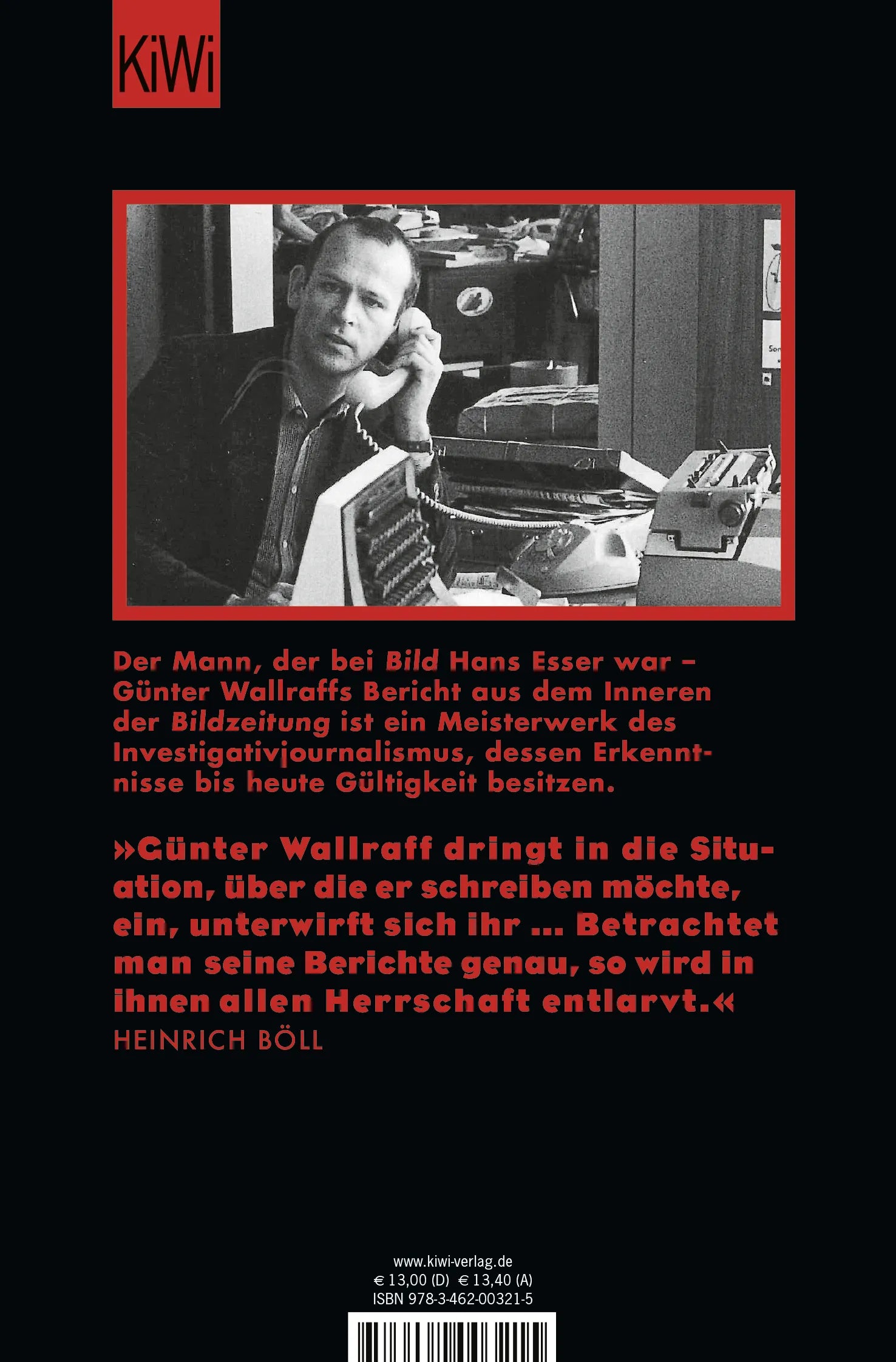 Buchrückseite von 'Der Aufmacher' mit Klappentext - Taschenbuch