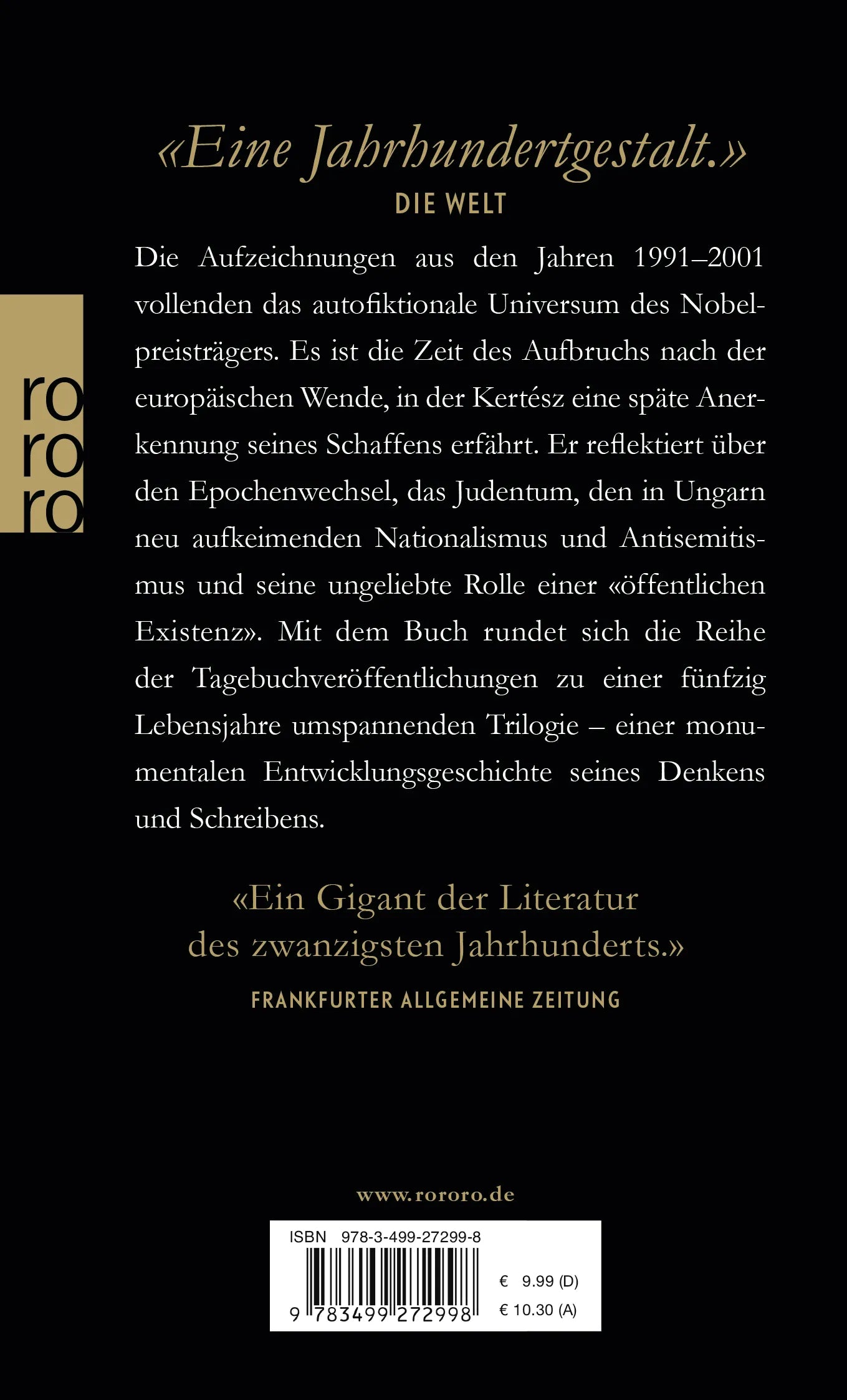 Buchrückseite von 'Der Betrachter' mit Klappentext - Taschenbuch