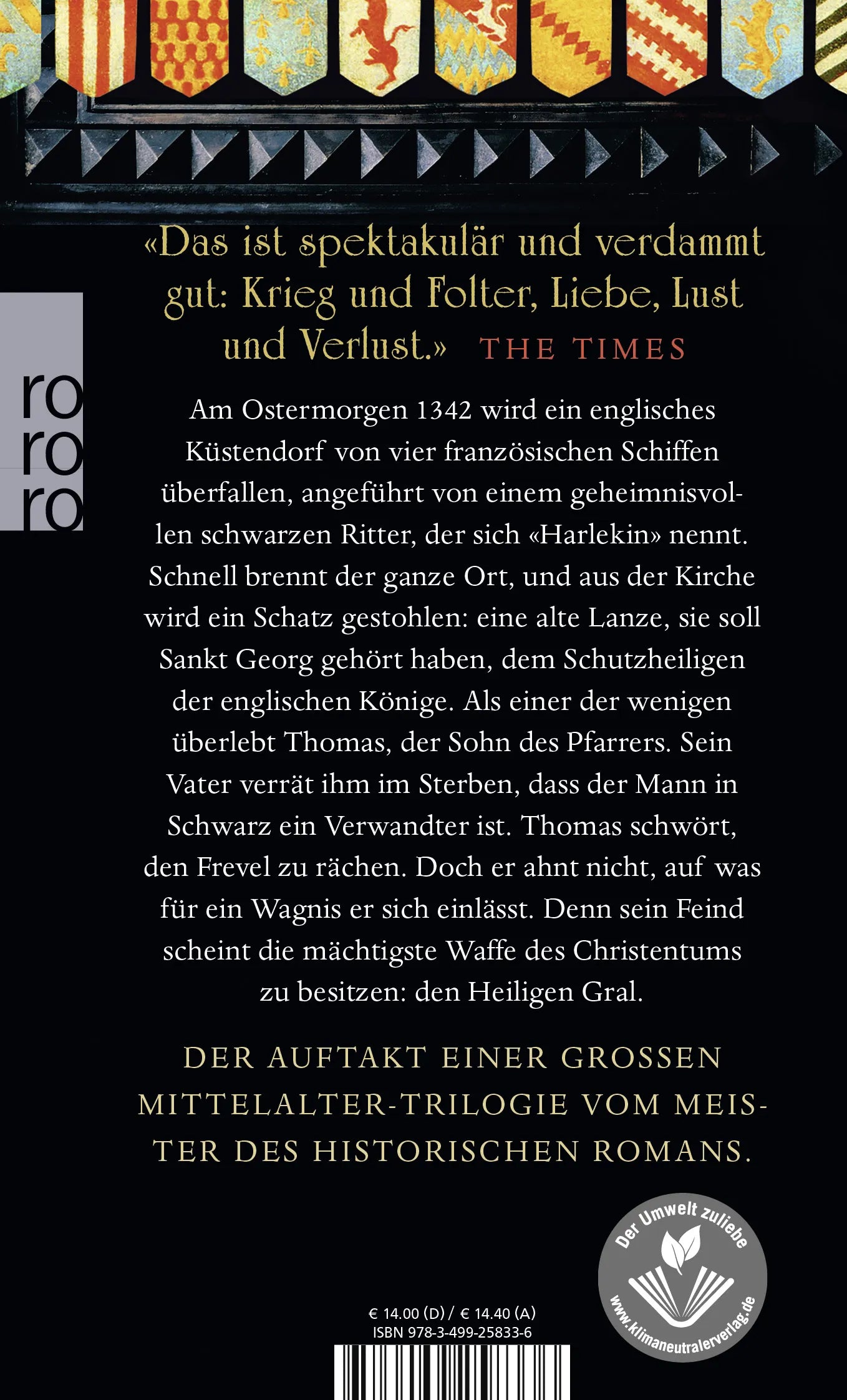 Buchrückseite von 'Der Bogenschütze' mit Klappentext - Taschenbuch