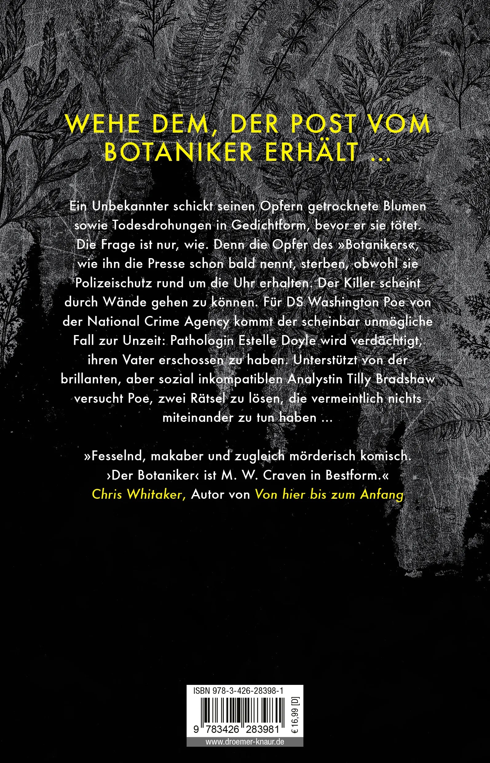 Buchrückseite von 'Der Botaniker' mit Klappentext - Paperback