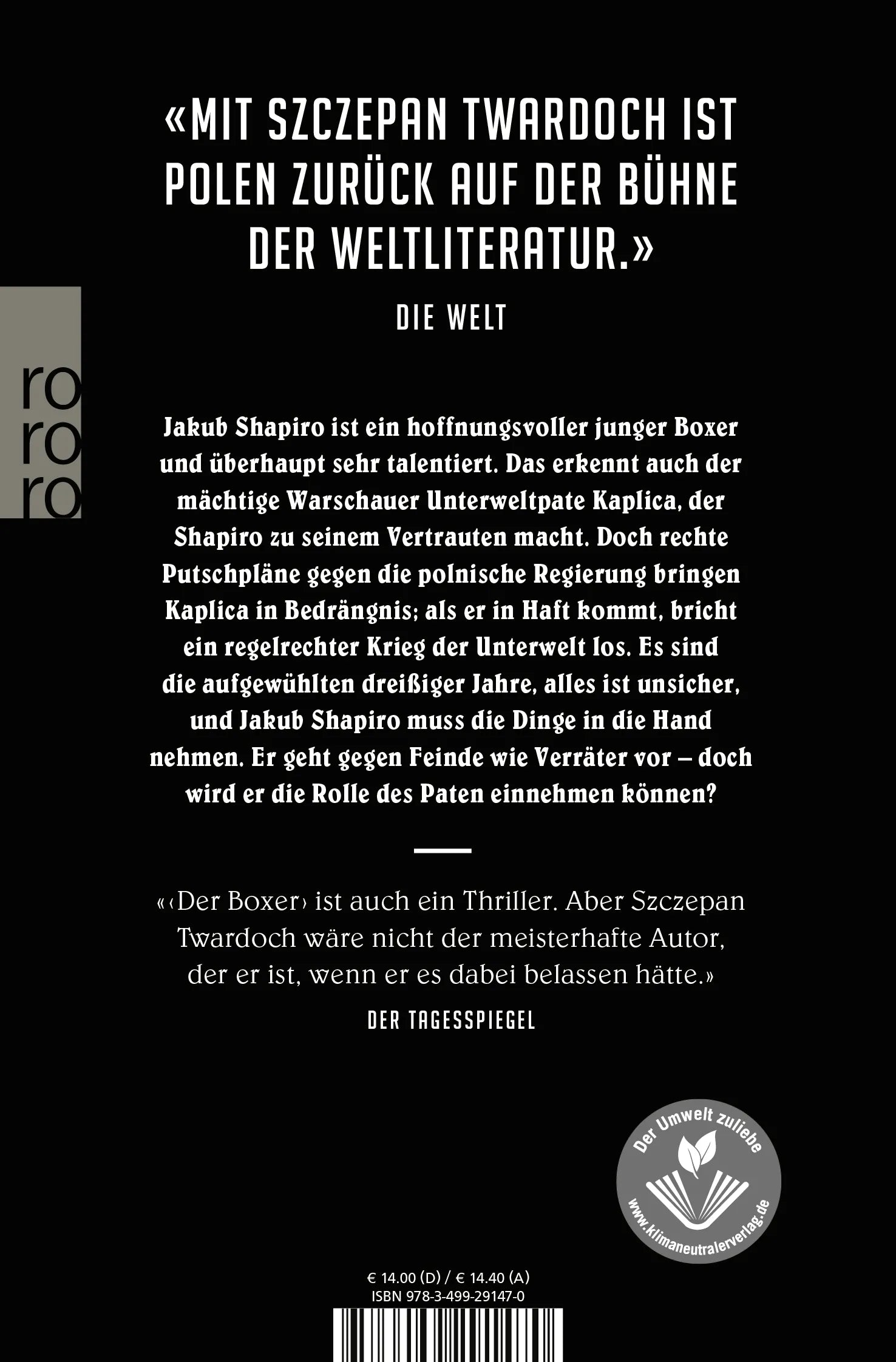 Buchrückseite von 'Der Boxer' mit Klappentext - Taschenbuch