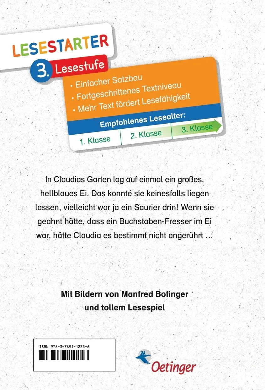 Buchrückseite von 'Der Buchstaben-Fresser' mit Klappentext - Gebundene Ausgabe