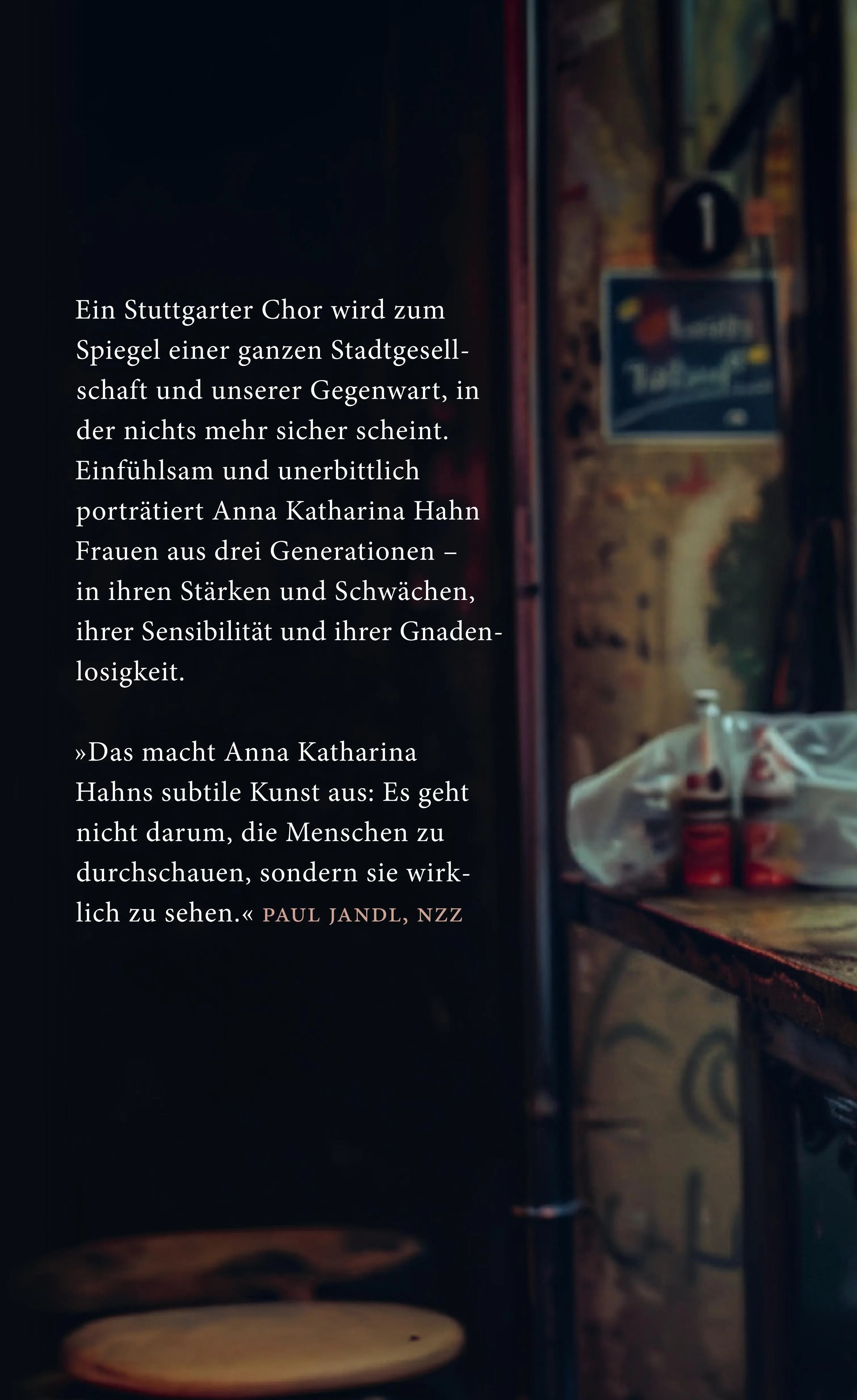 Buchrückseite von 'Der Chor' mit Klappentext - Gebundene Ausgabe