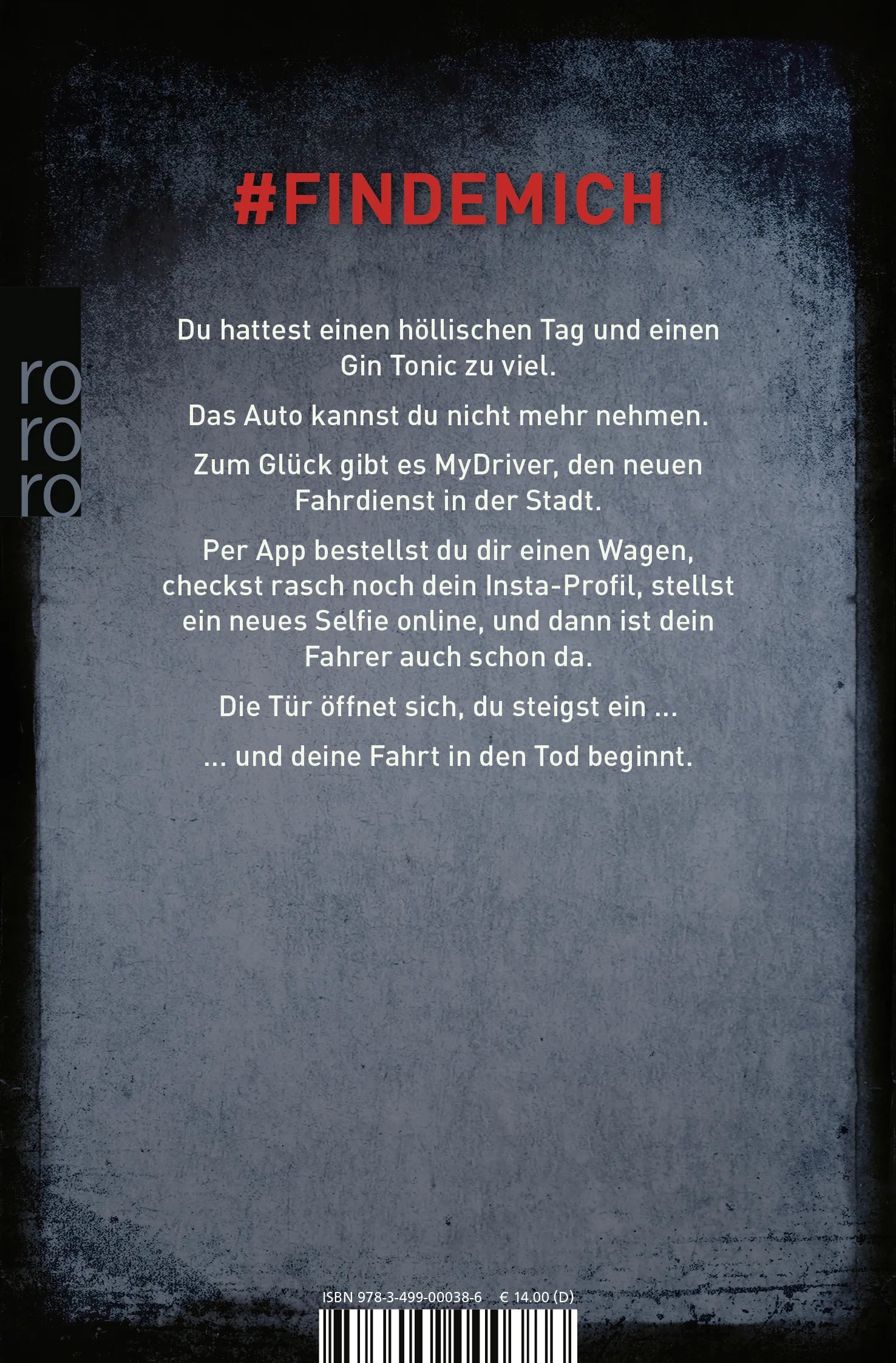 Buchrückseite von 'Der Fahrer' mit Klappentext - Taschenbuch