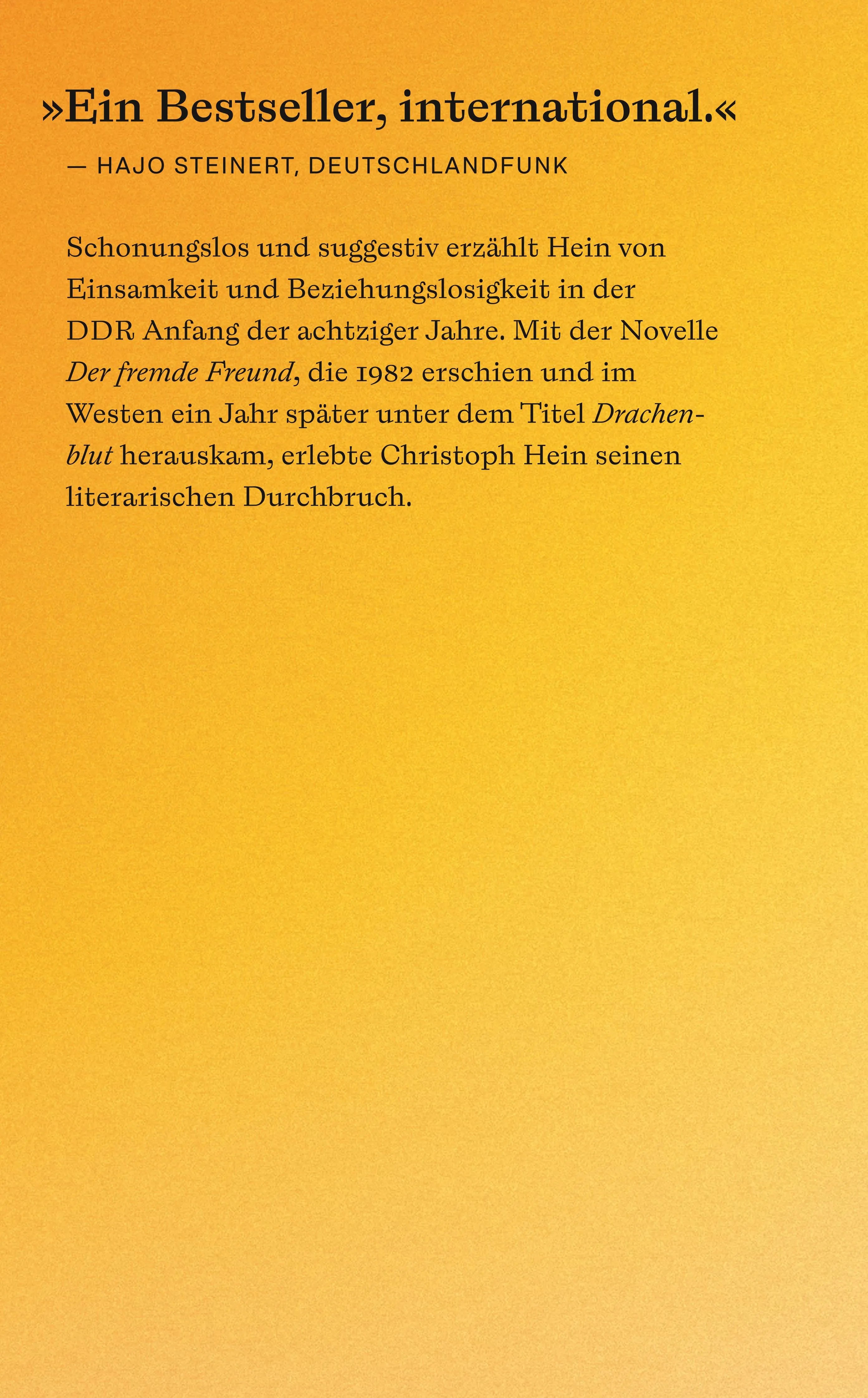 Buchrückseite von 'Der fremde Freund. Drachenblut' mit Klappentext - Taschenbuch