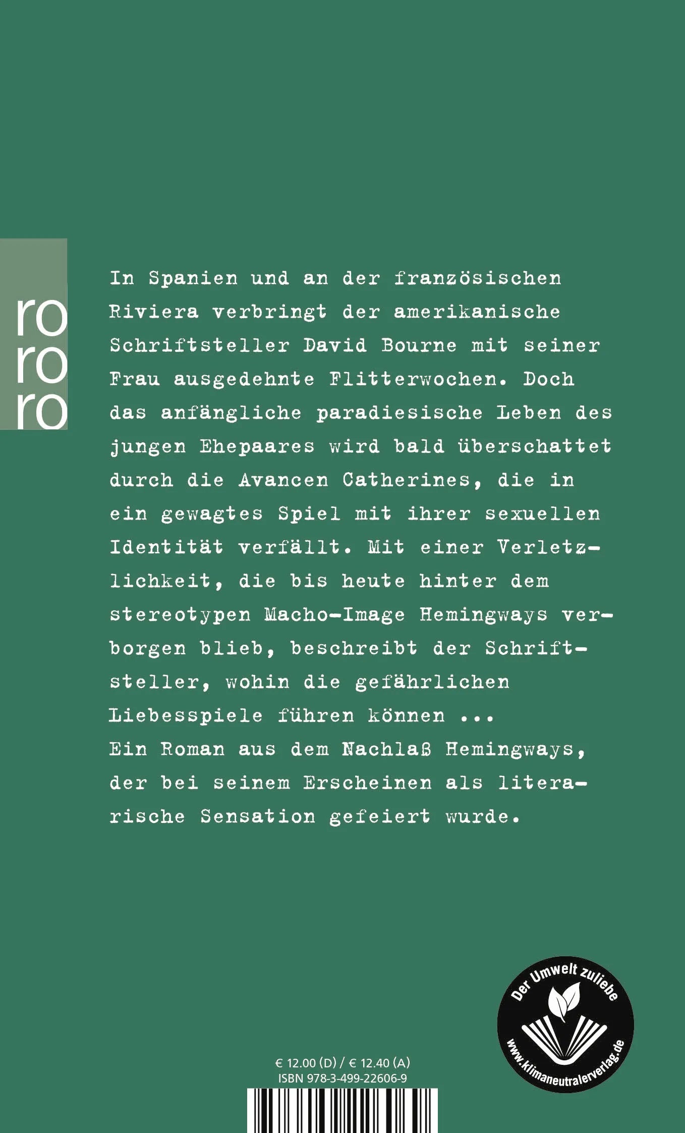 Buchrückseite von 'Der Garten Eden' mit Klappentext - Taschenbuch