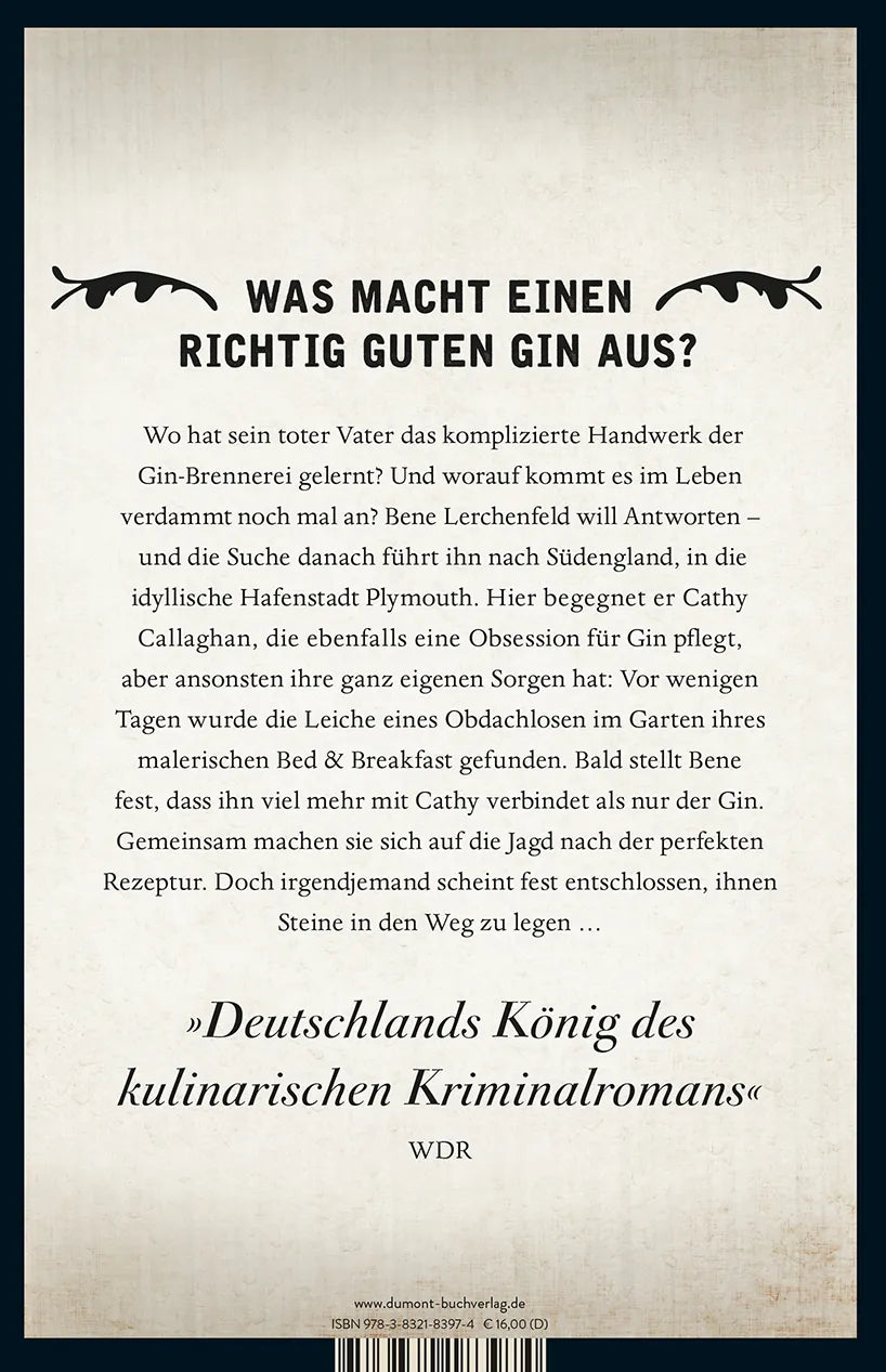 Buchrückseite von 'Der Gin des Lebens' mit Klappentext - Paperback