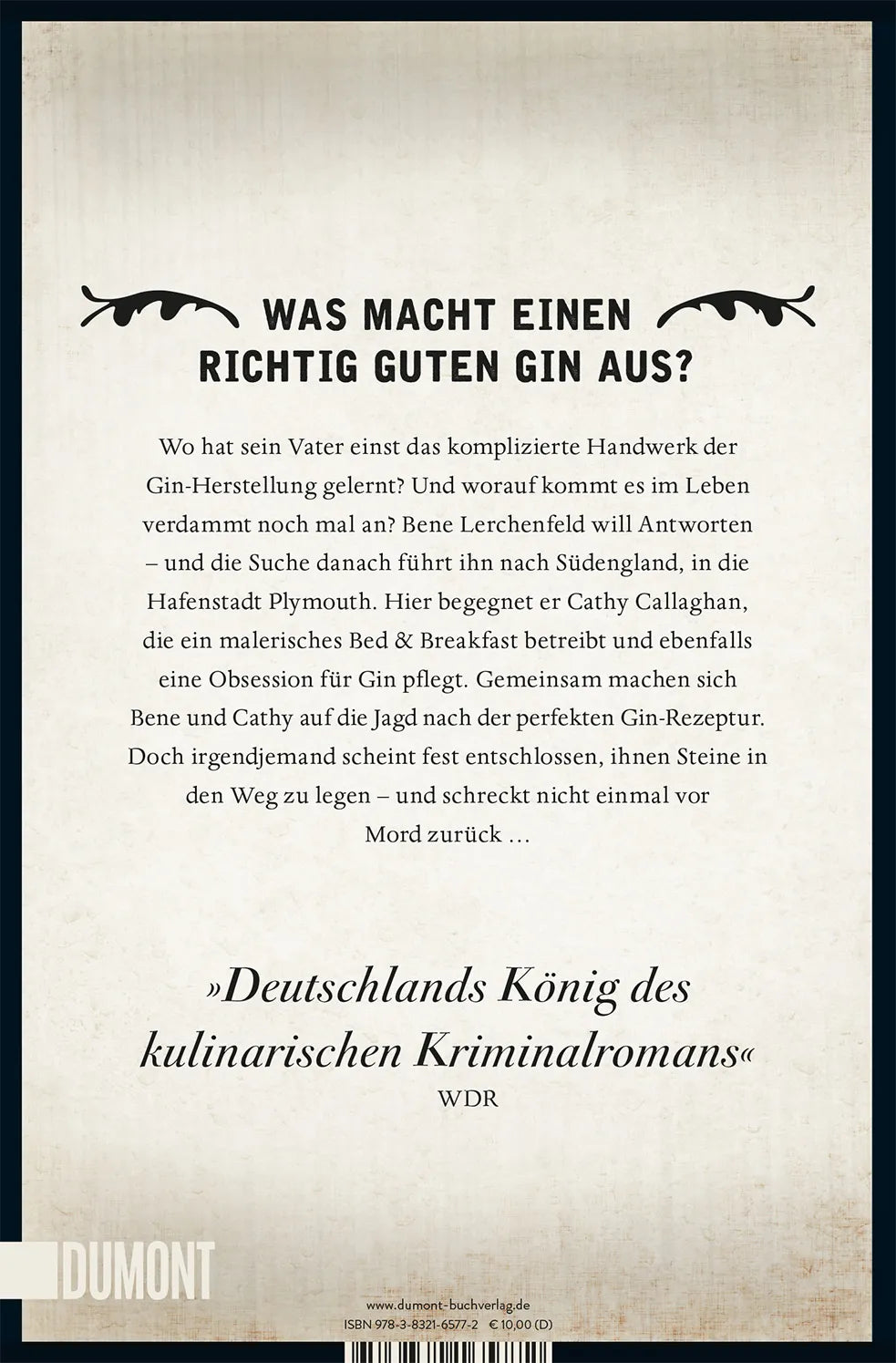Buchrückseite von 'Der Gin des Lebens' mit Klappentext - Taschenbuch