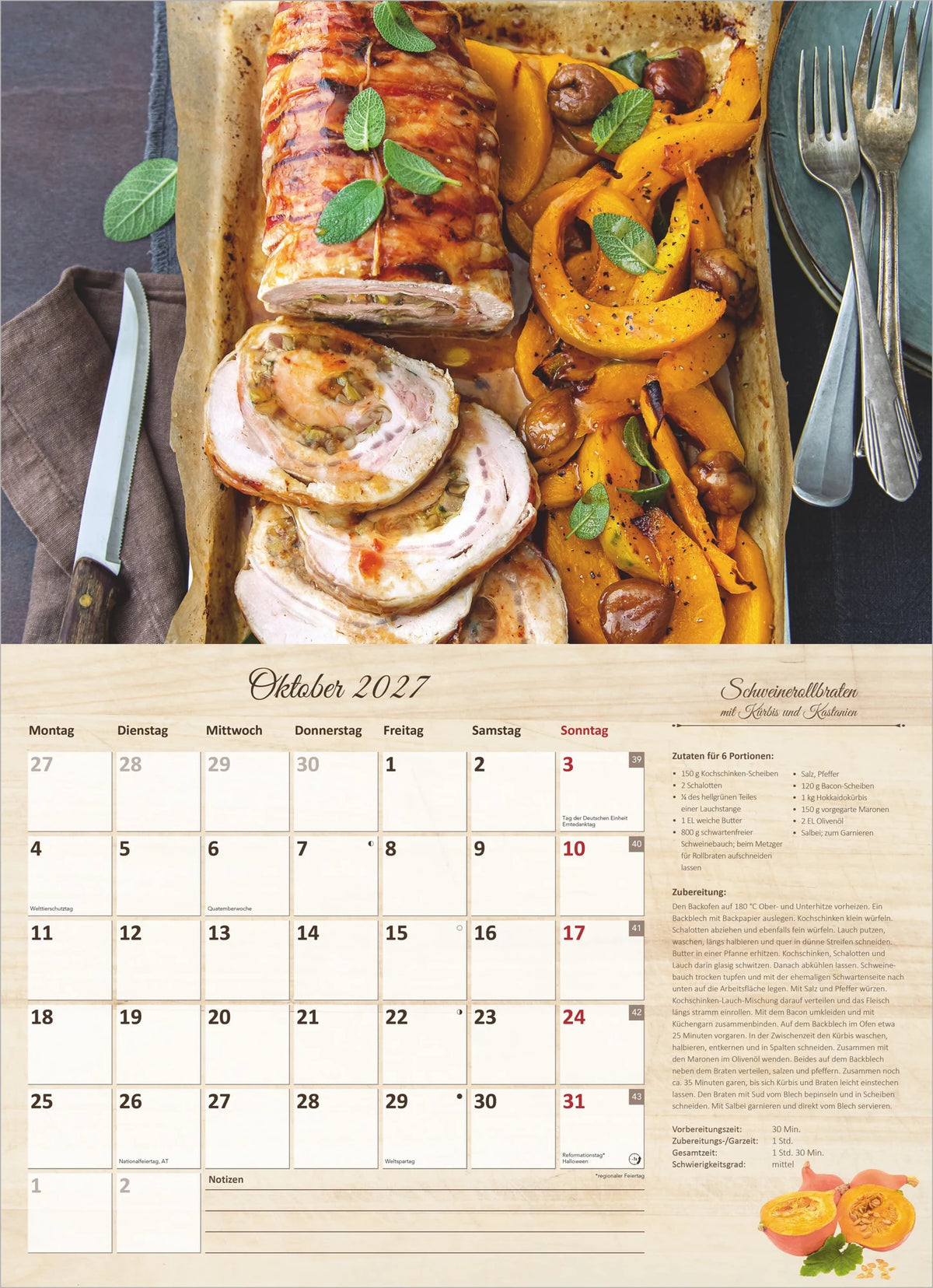 Der große Küchenkalender - mit saisonalen Rezepten für Genießer 2027 – Ansicht