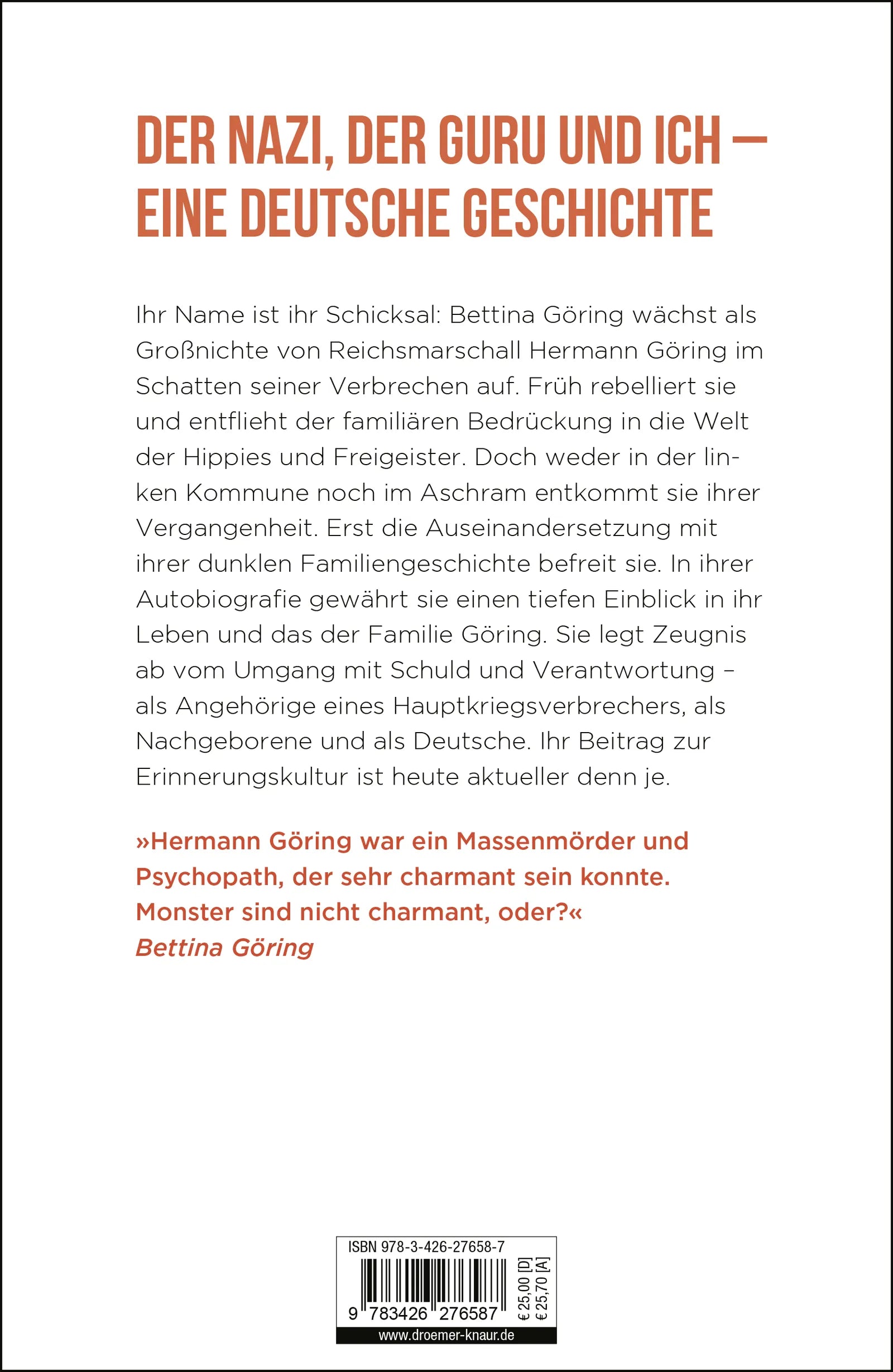 Buchrückseite von 'Der gute Onkel' mit Klappentext - Gebundene Ausgabe