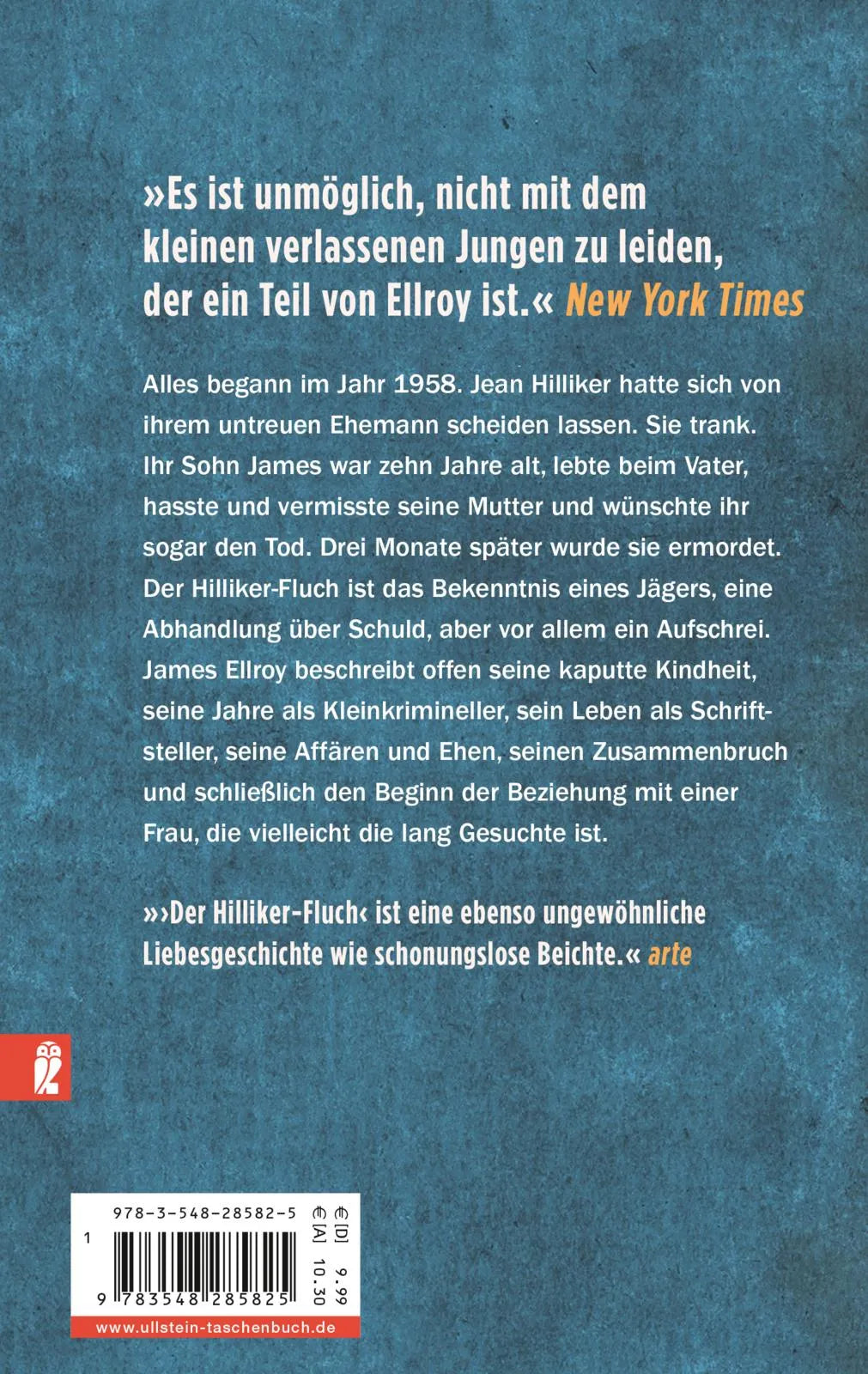 Buchrückseite von 'Der Hilliker-Fluch' mit Klappentext - Taschenbuch