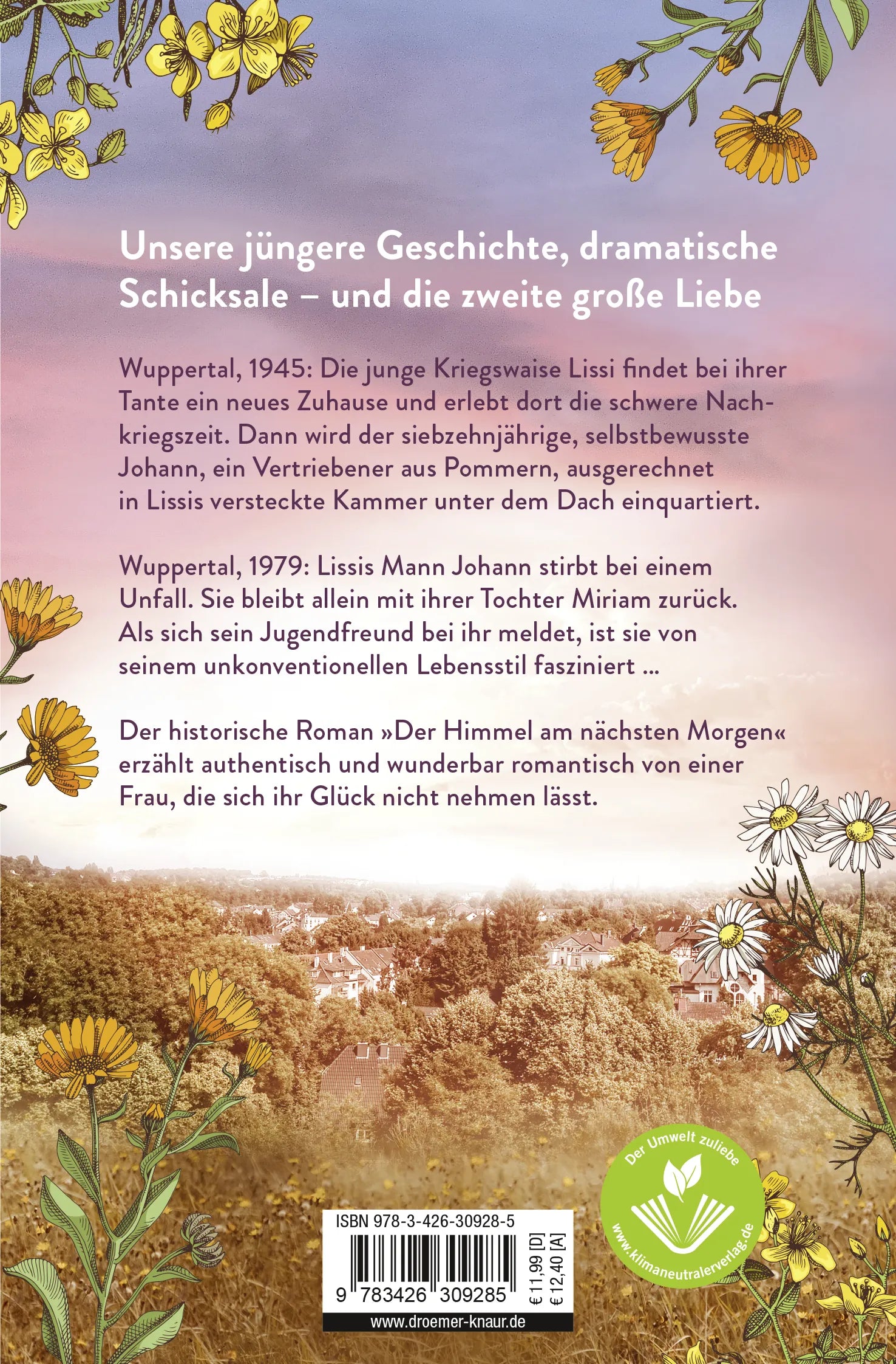 Buchrückseite von 'Der Himmel am nächsten Morgen' mit Klappentext - Taschenbuch