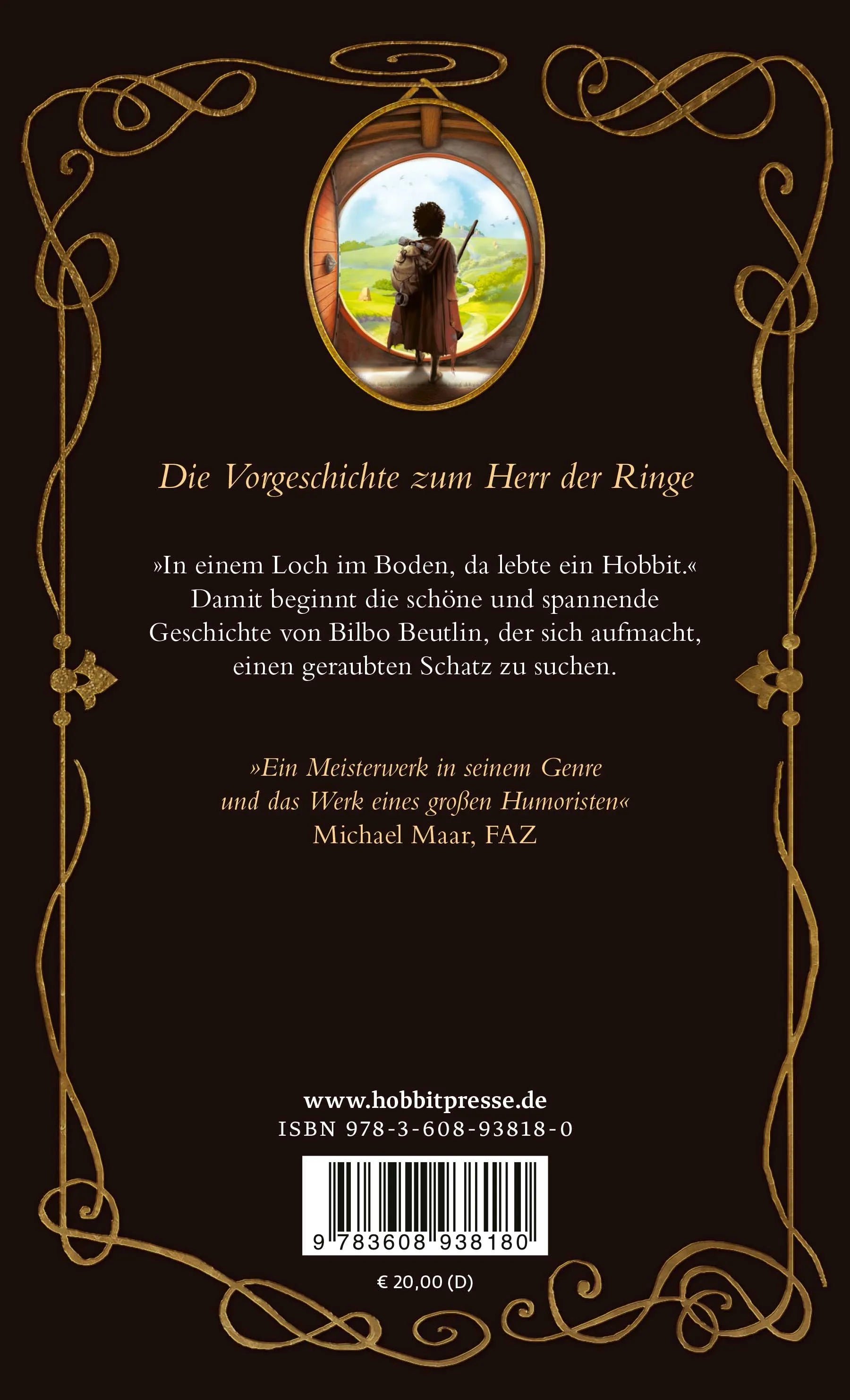 Buchrückseite von 'Der Hobbit' mit Klappentext - Gebundene Ausgabe