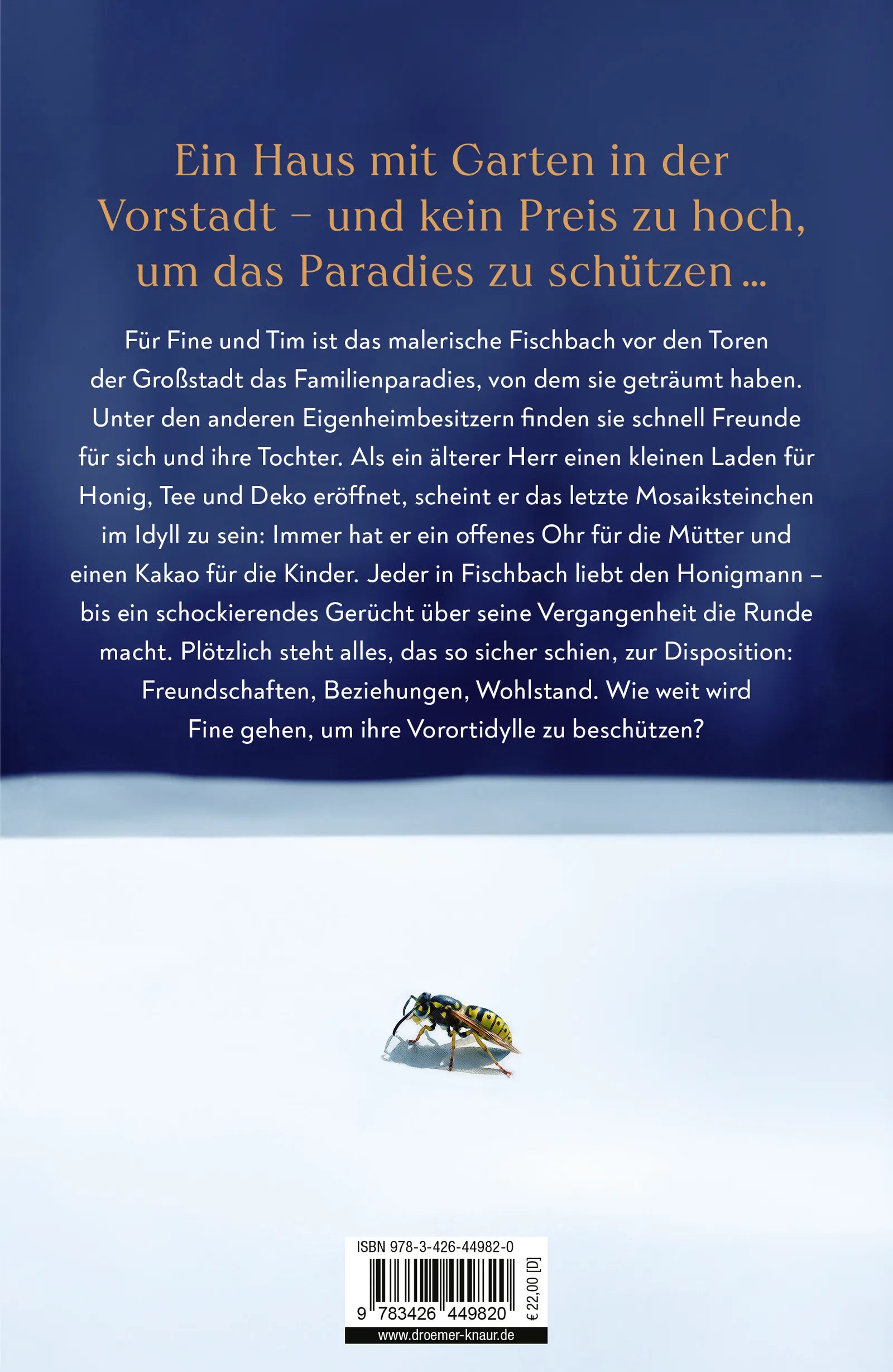 Buchrückseite von 'Der Honigmann' mit Klappentext - Gebundene Ausgabe