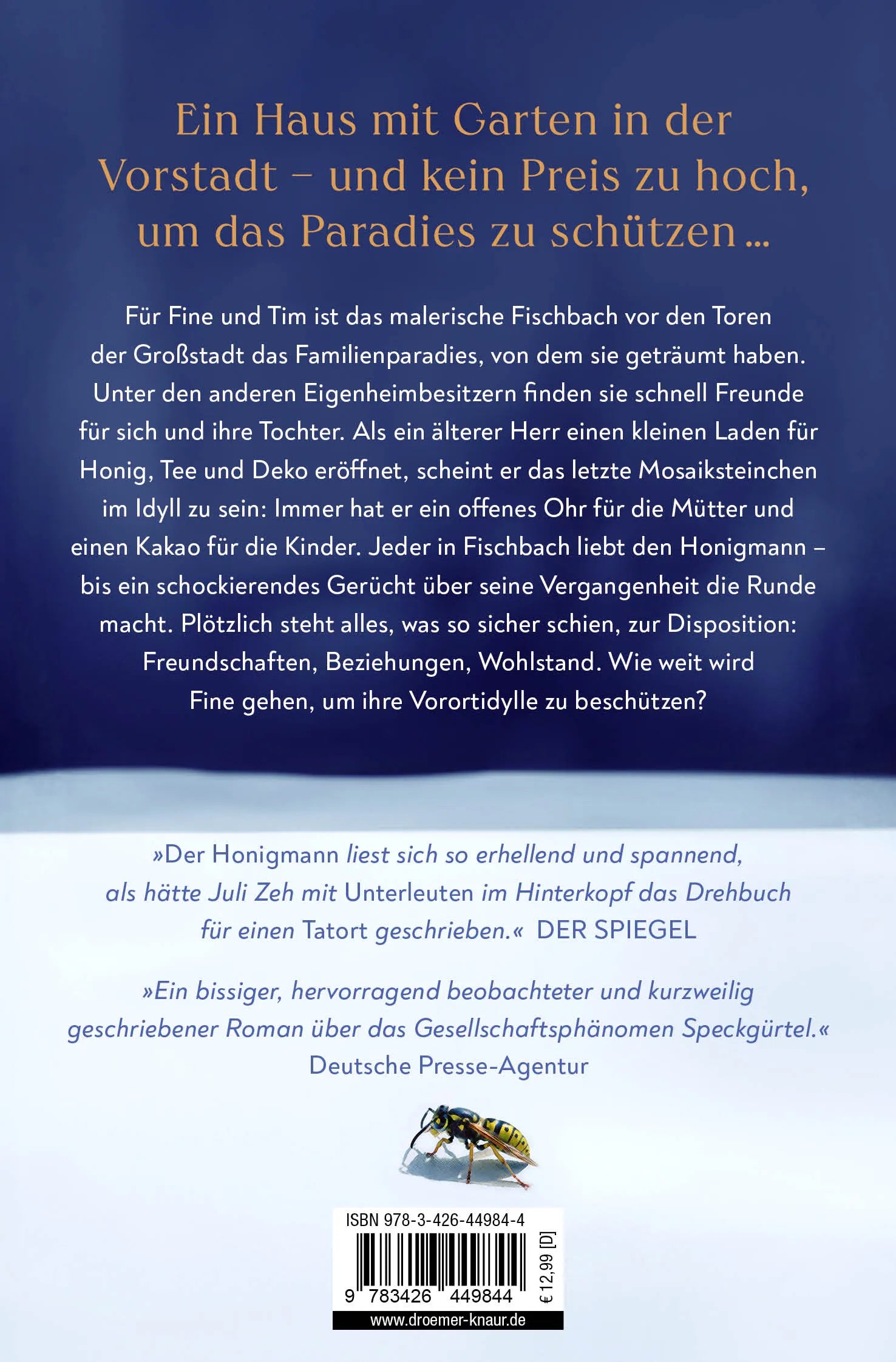 Buchrückseite von 'Der Honigmann' mit Klappentext - Taschenbuch