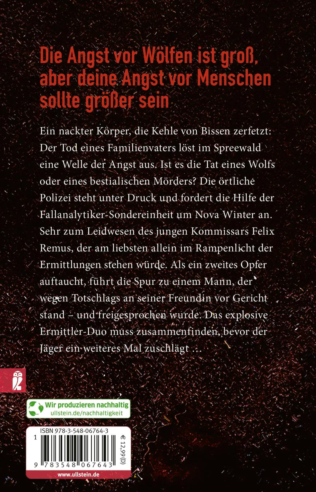 Buchrückseite von 'Der Jäger' mit Klappentext - Taschenbuch