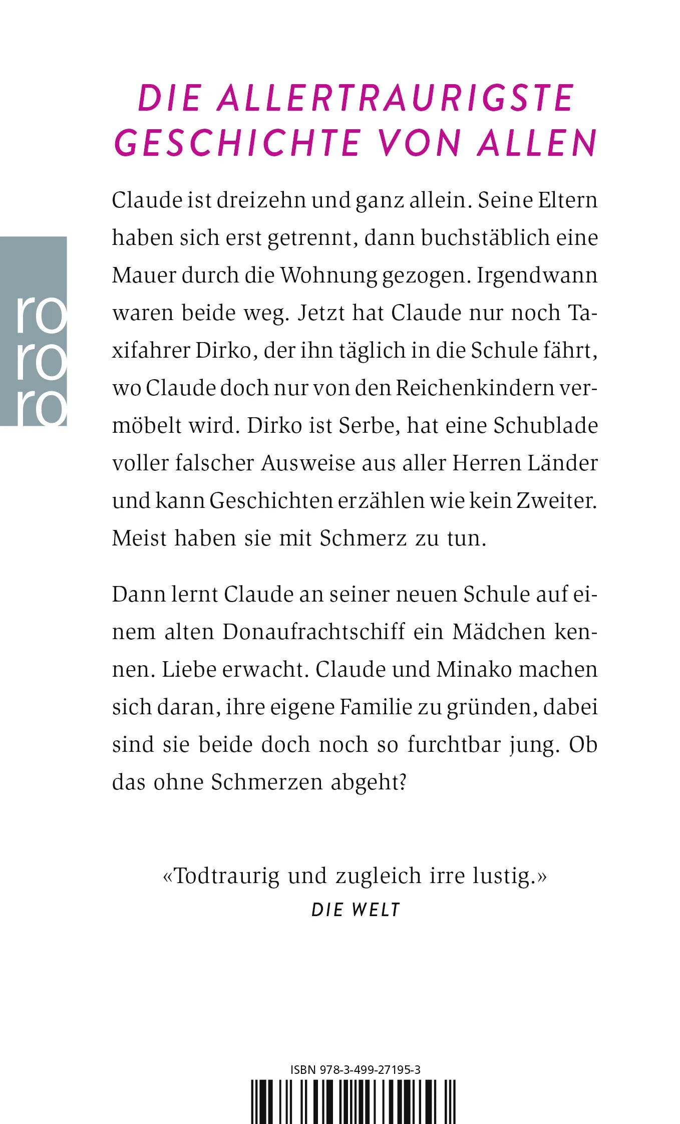 Buchrückseite von 'Der Junge bekommt das Gute zuletzt' mit Klappentext - Taschenbuch