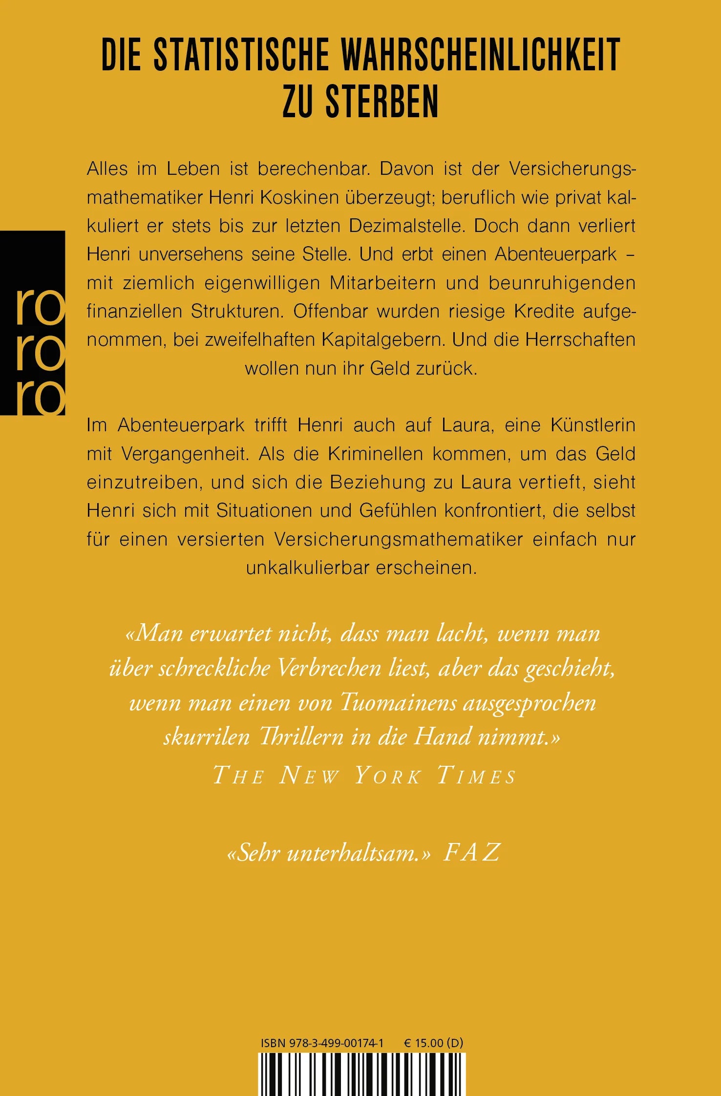 Buchrückseite von 'Der Kaninchen-Faktor' mit Klappentext - Taschenbuch