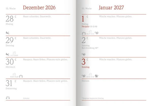 Der kleine Mondkalender 2027 – Ansicht