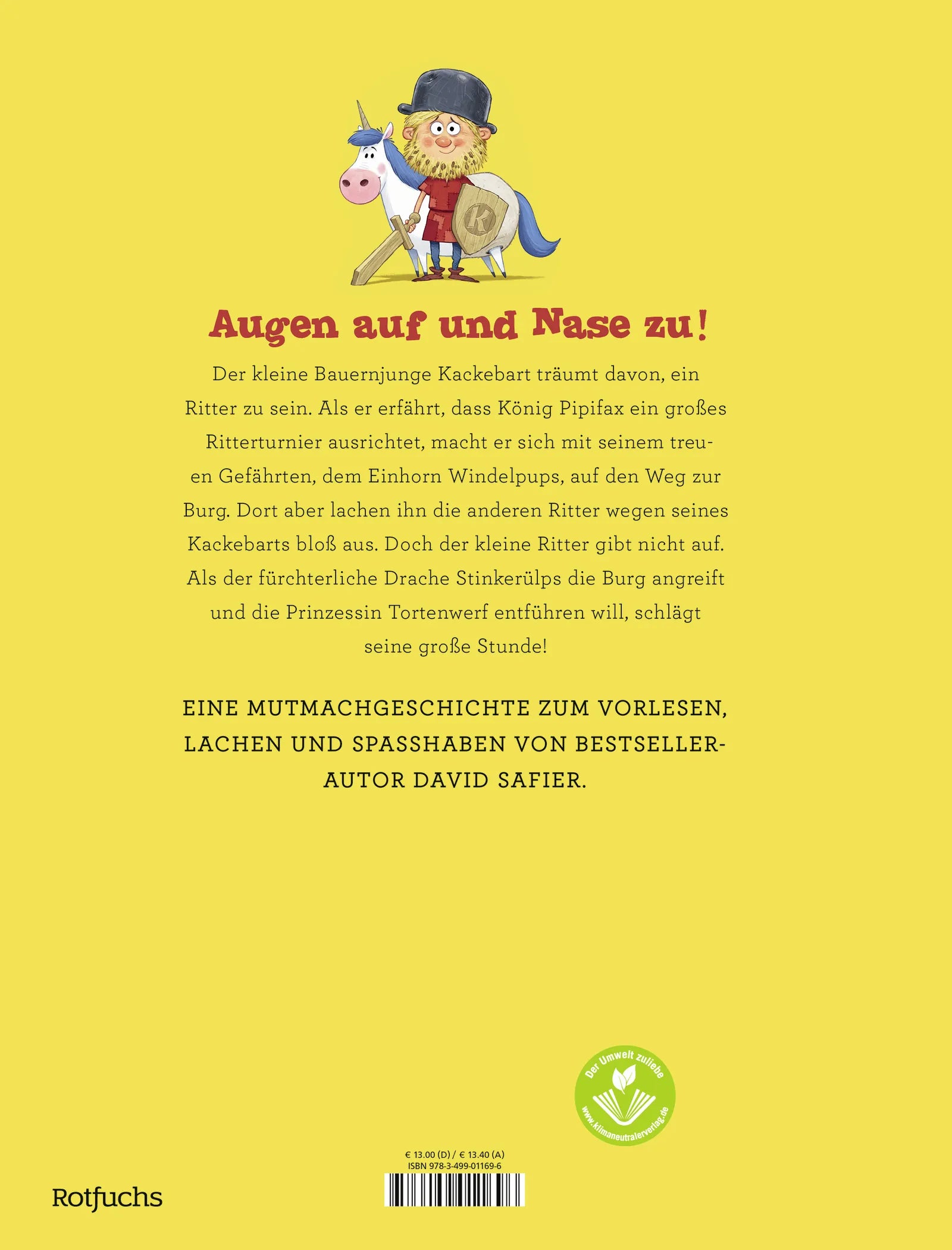 Buchrückseite von 'Der kleine Ritter Kackebart' mit Klappentext - Gebundene Ausgabe