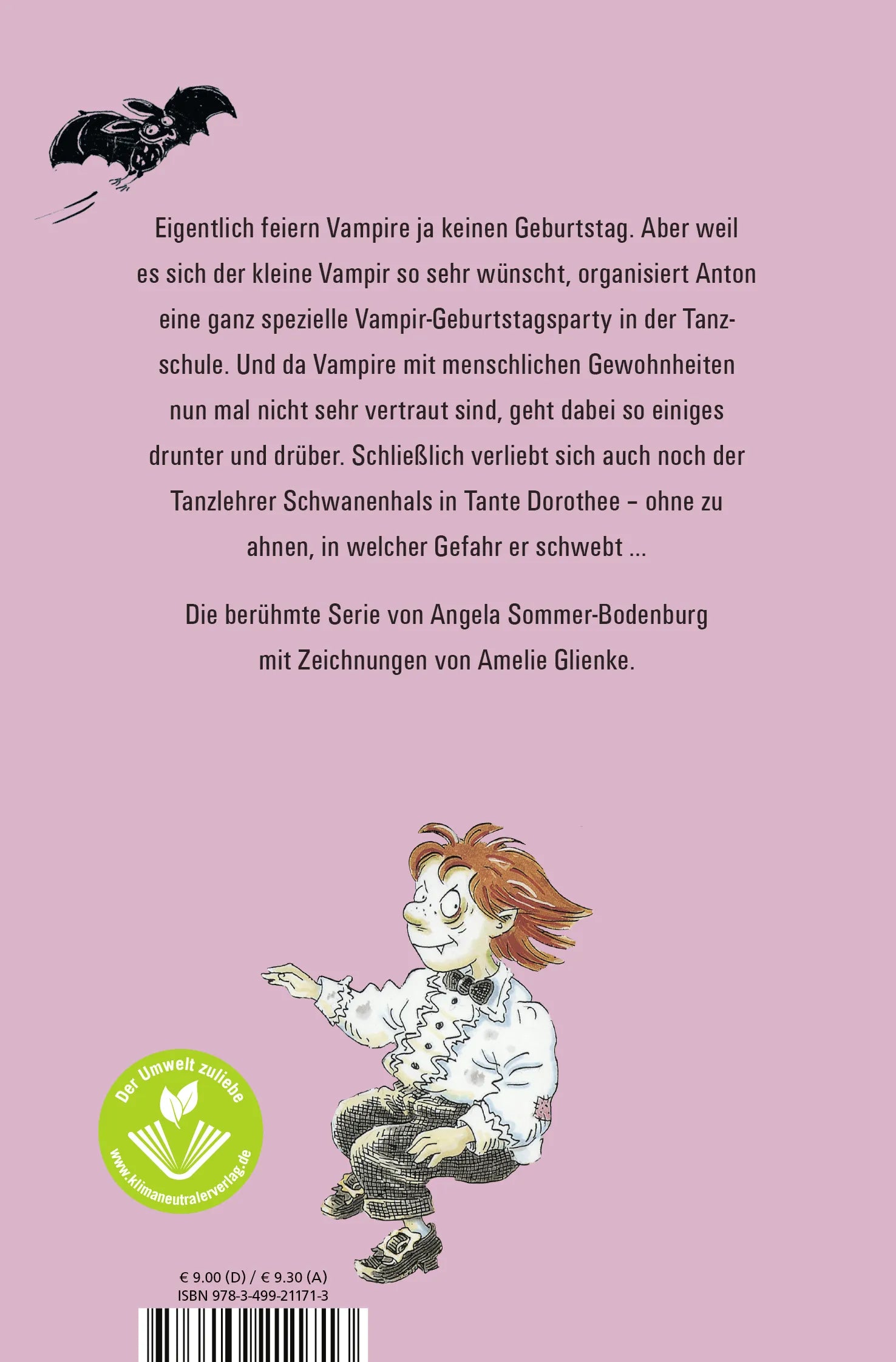 Buchrückseite von 'Der kleine Vampir hat Geburtstag' mit Klappentext - Taschenbuch