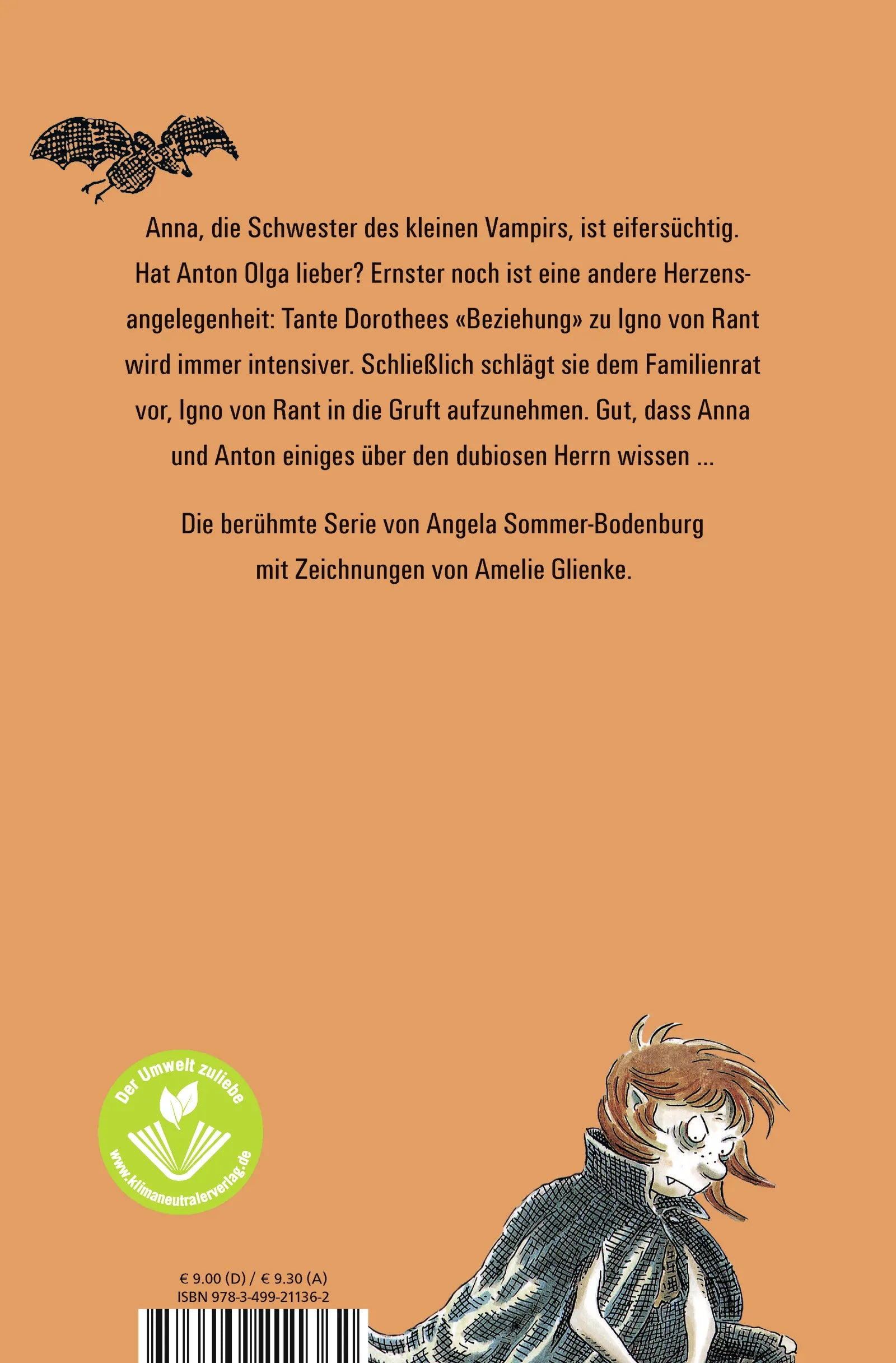 Buchrückseite von 'Der kleine Vampir und der rätselhafte Sarg' mit Klappentext - Taschenbuch