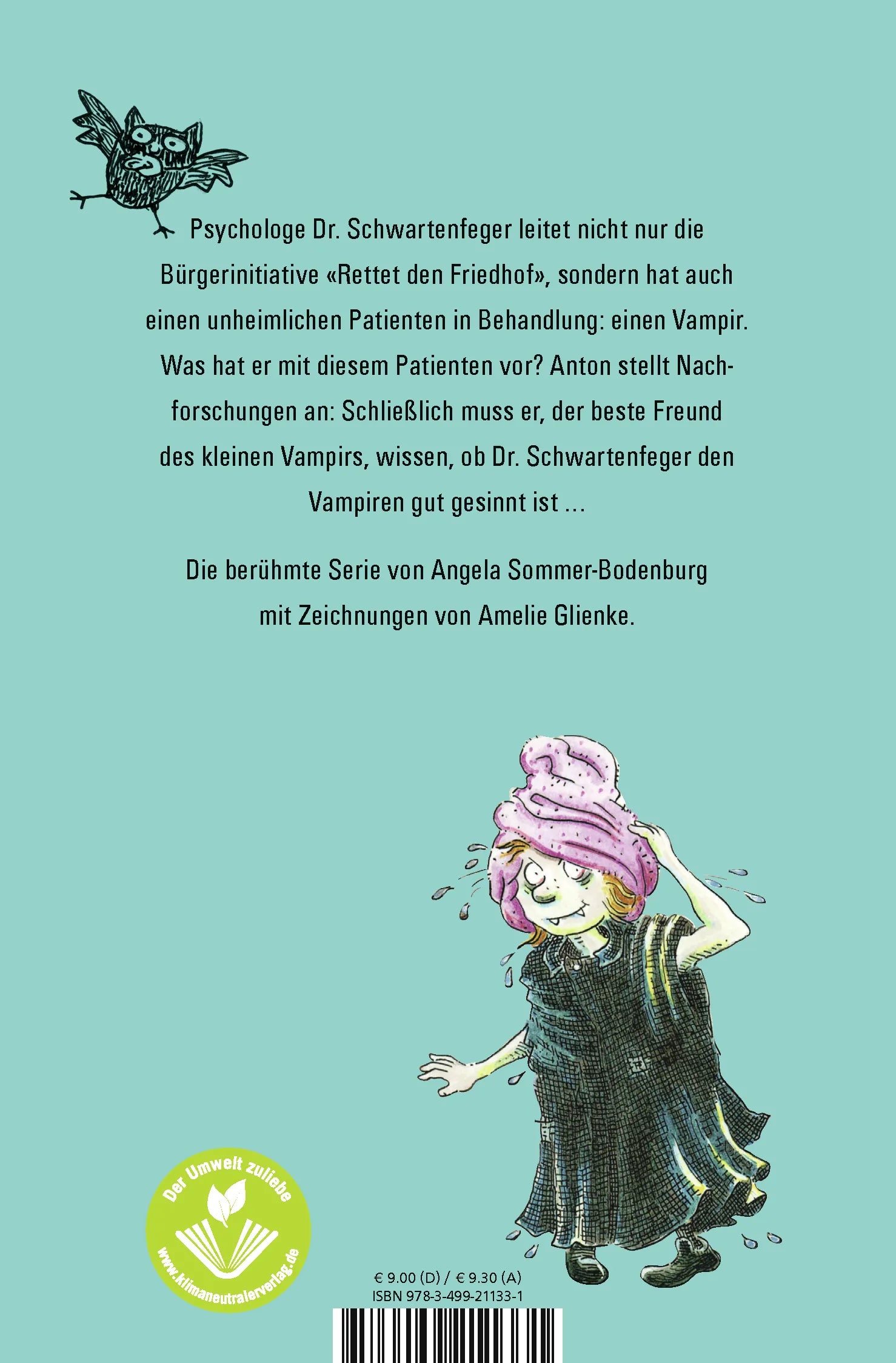 Buchrückseite von 'Der kleine Vampir und der unheimliche Patient' mit Klappentext - Taschenbuch