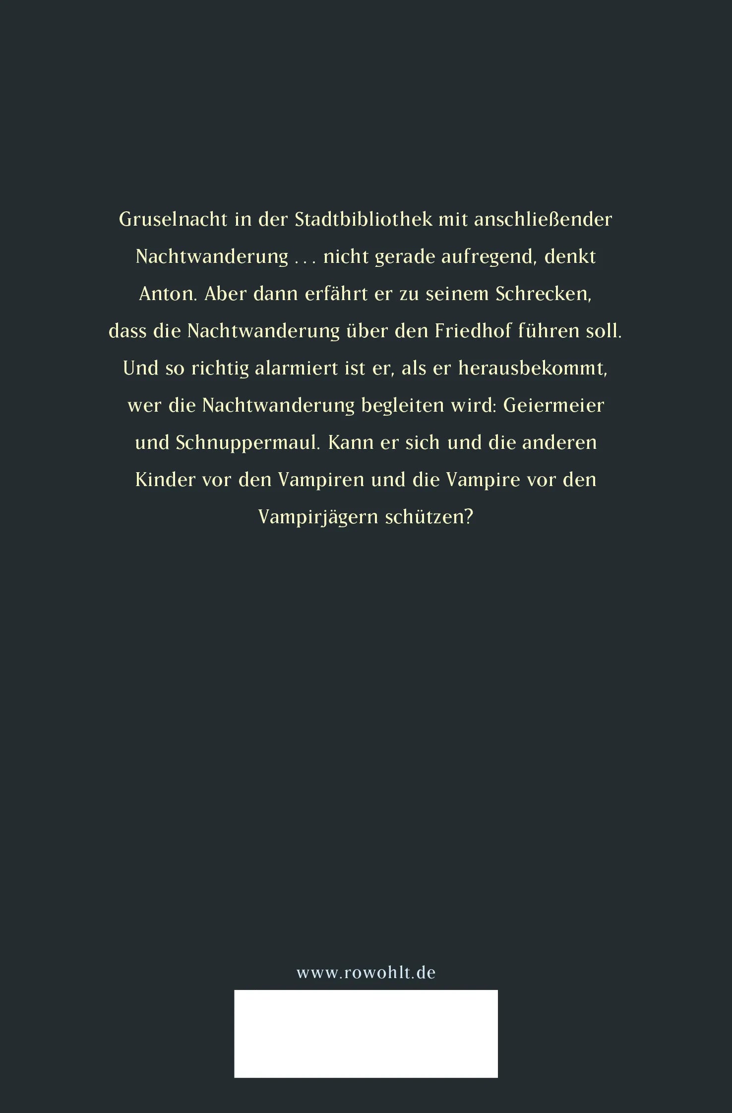 Buchrückseite von 'Der kleine Vampir und die Gruselnacht' mit Klappentext - Taschenbuch