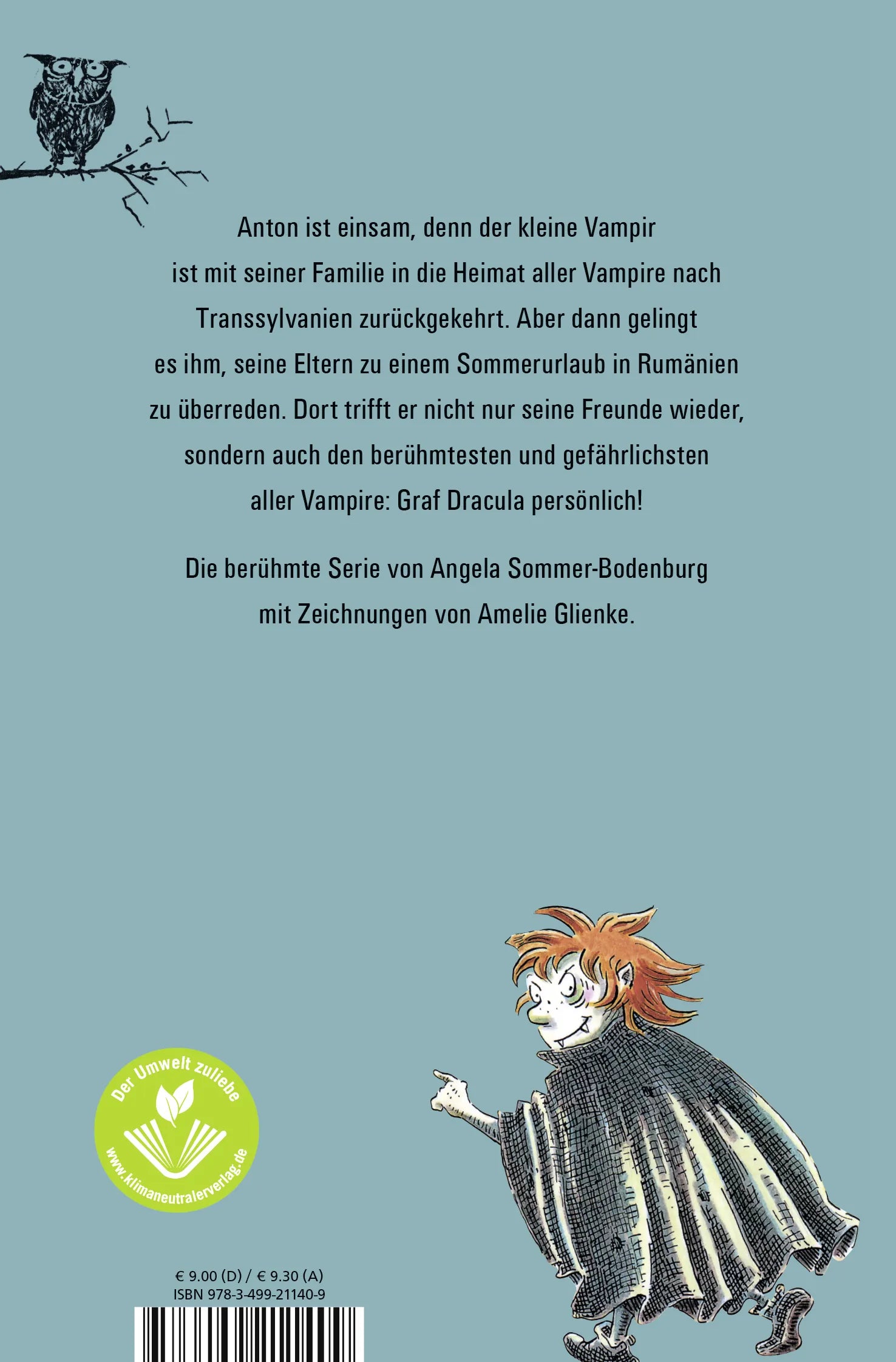 Buchrückseite von 'Der kleine Vampir und Graf Dracula' mit Klappentext - Taschenbuch