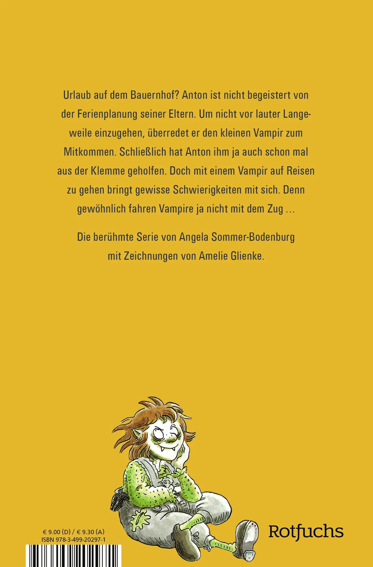 Buchrückseite von 'Der kleine Vampir verreist' mit Klappentext - Taschenbuch