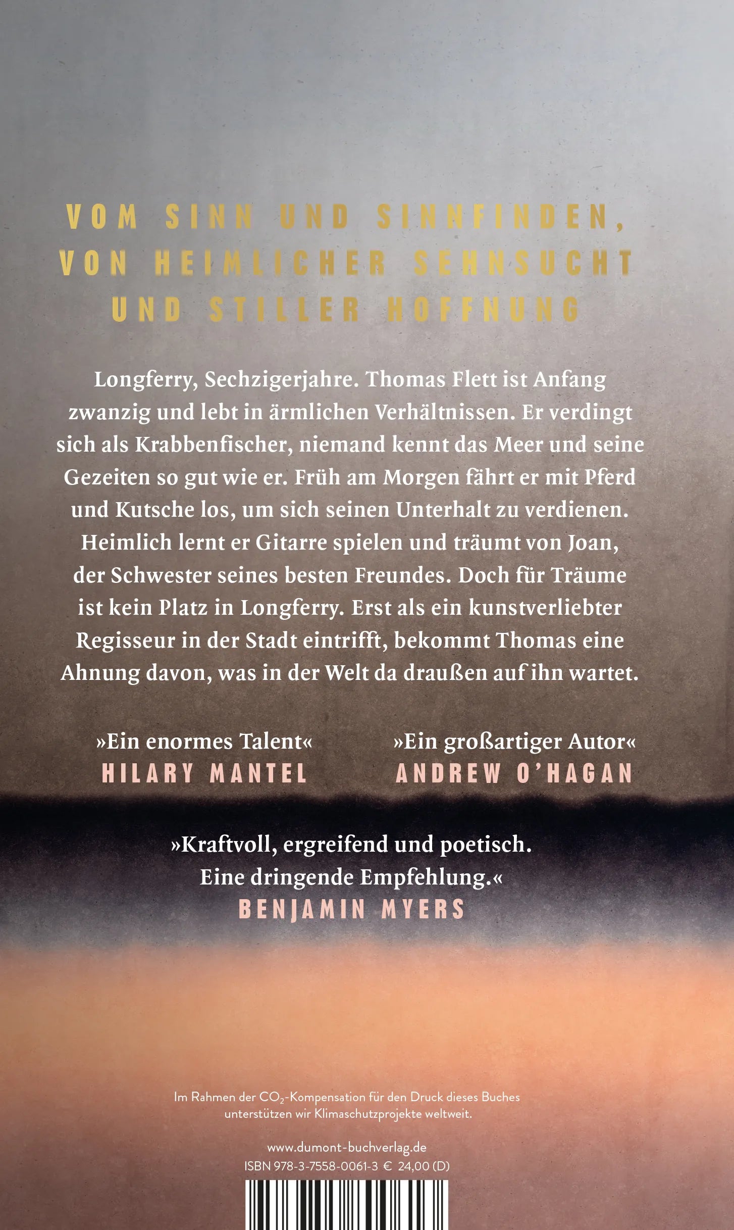 Buchrückseite von 'Der Krabbenfischer' mit Klappentext - Gebundene Ausgabe