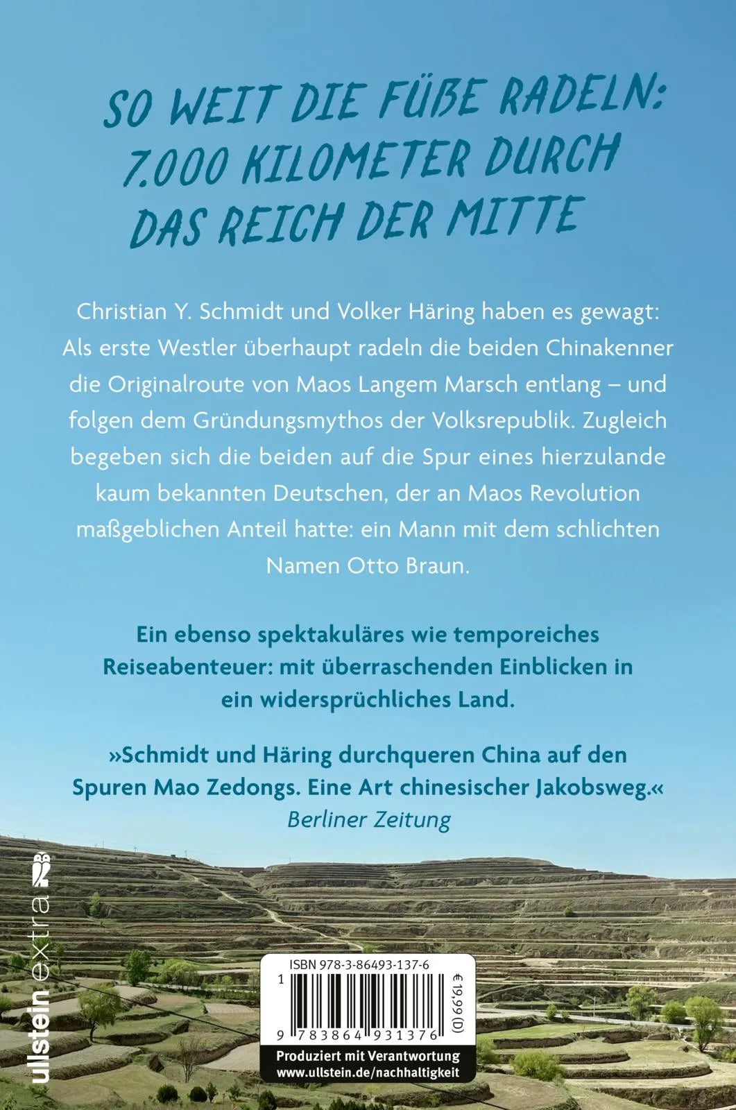 Buchrückseite von 'Der lange Fahrrad-Marsch' mit Klappentext - Paperback