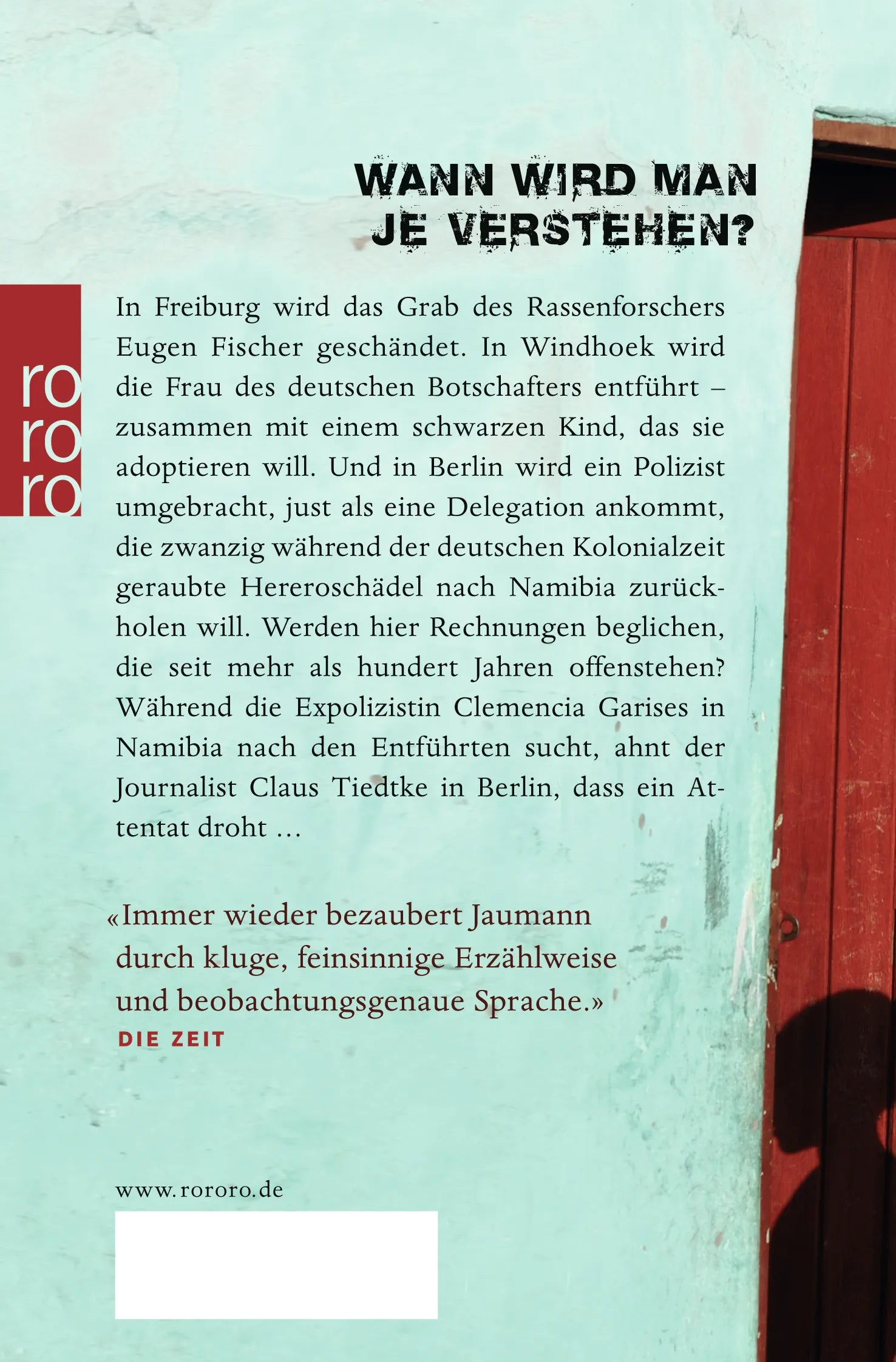 Buchrückseite von 'Der lange Schatten' mit Klappentext - Taschenbuch
