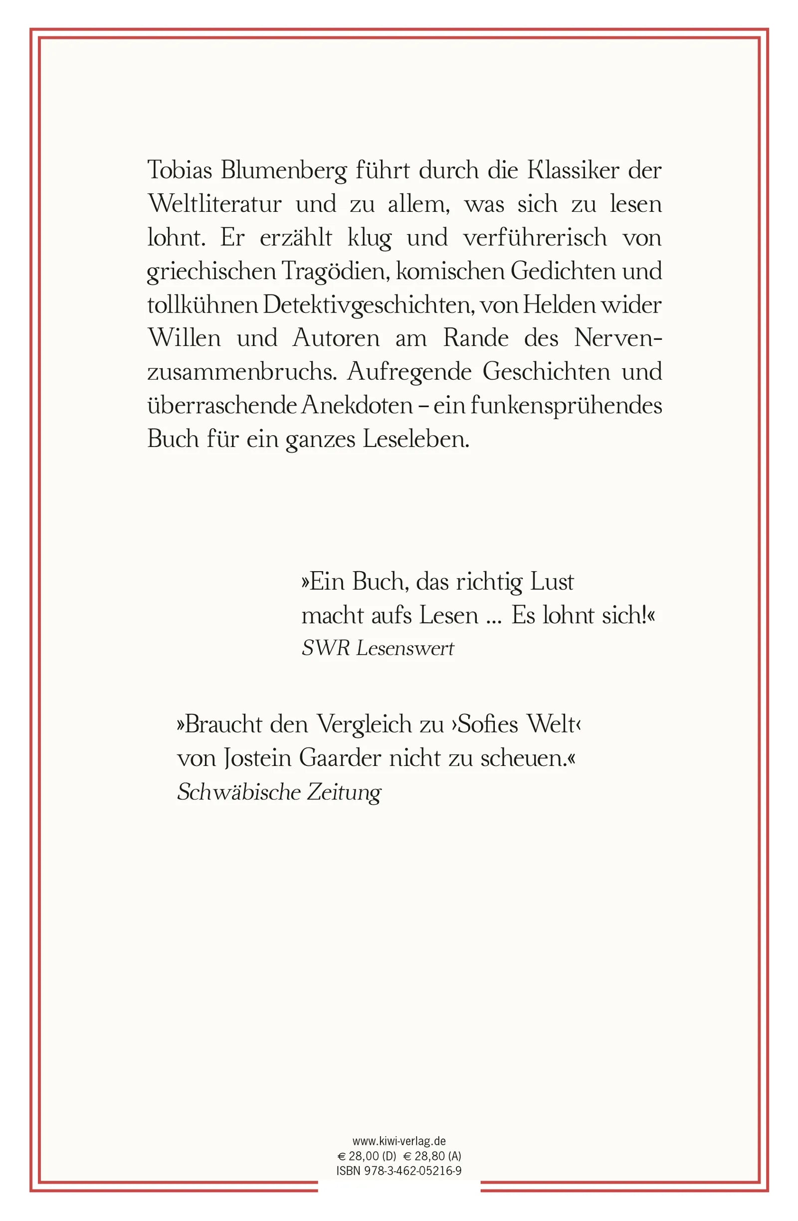 Buchrückseite von 'Der Lesebegleiter' mit Klappentext - Gebundene Ausgabe
