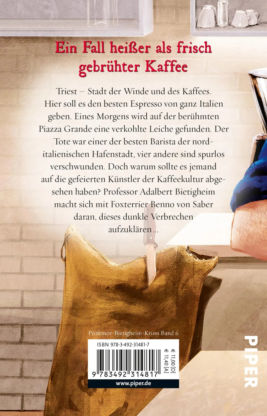 Buchrückseite von 'Der letzte Caffè' mit Klappentext - Taschenbuch