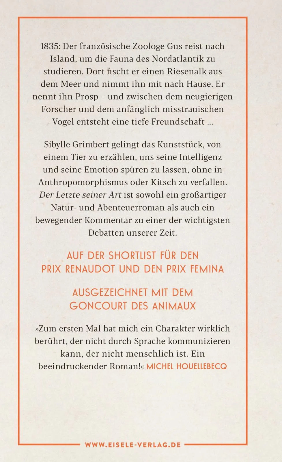 Buchrückseite von 'Der Letzte seiner Art' mit Klappentext - Gebundene Ausgabe