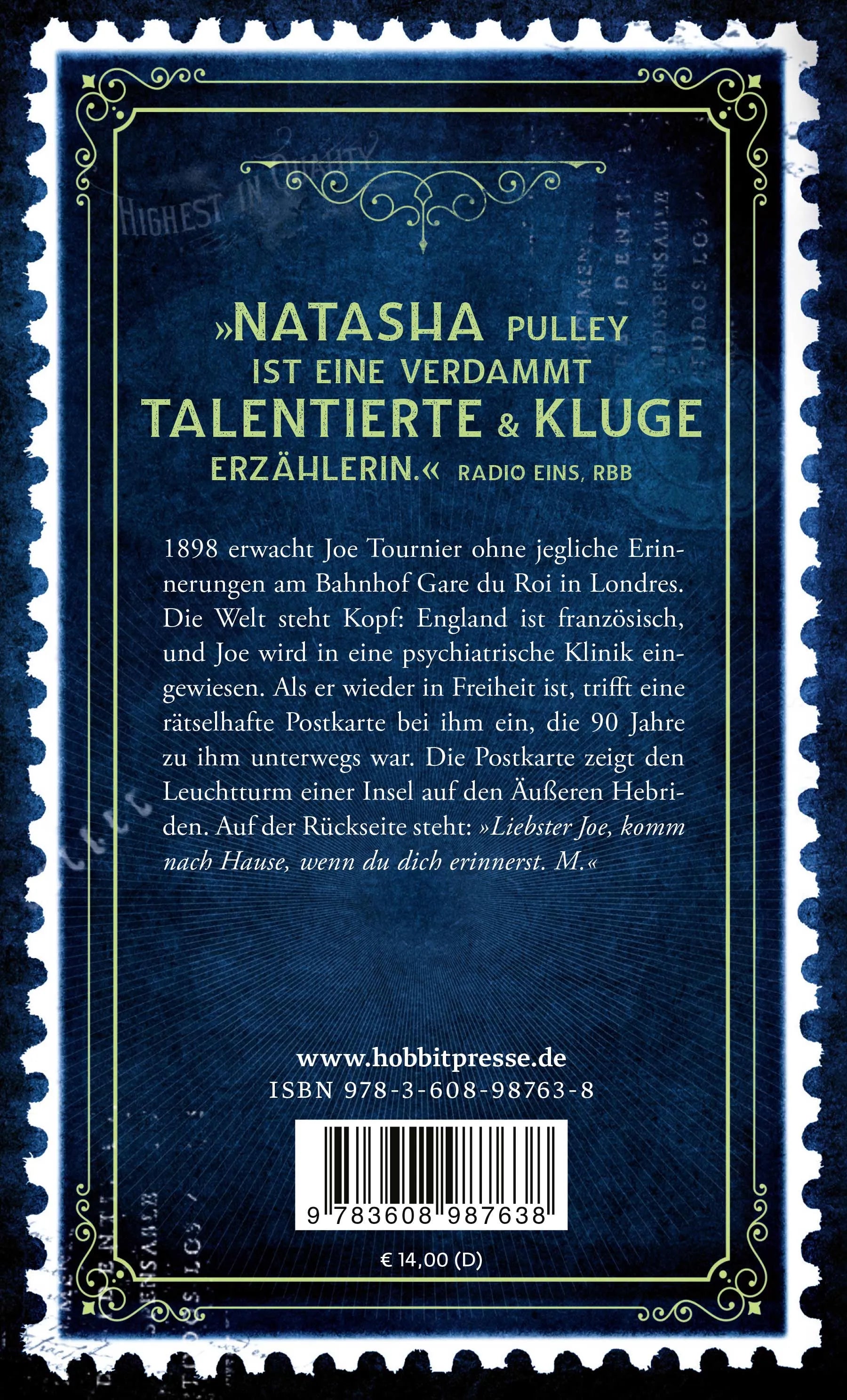 Buchrückseite von 'Der Leuchtturm an der Schwelle der Zeit' mit Klappentext - Taschenbuch