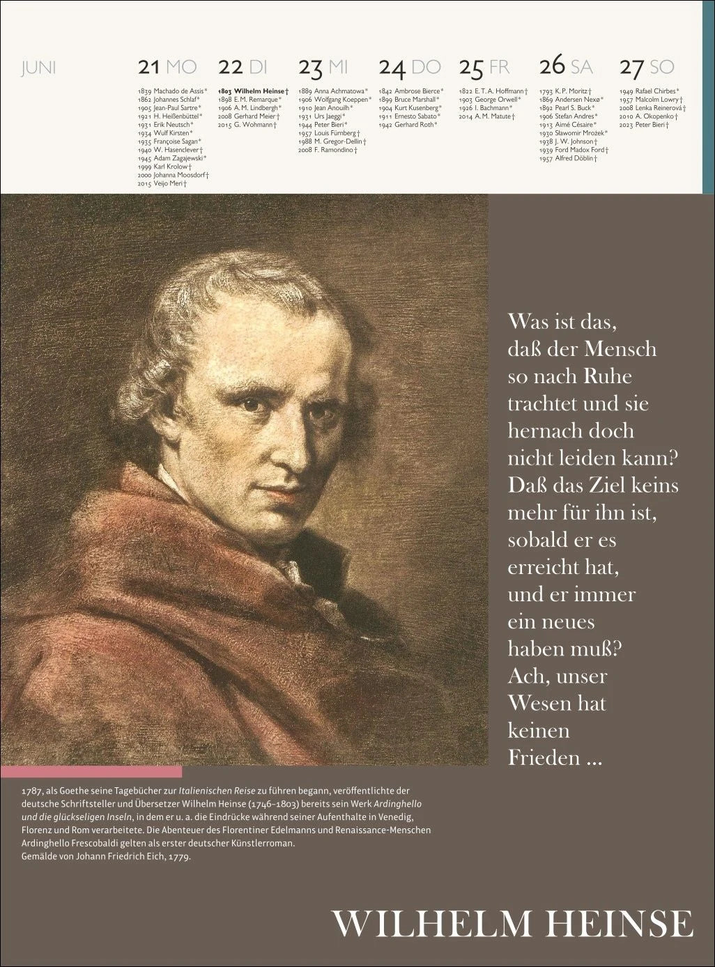 Der Literatur Kalender Wochenkalender 2027 – Ansicht
