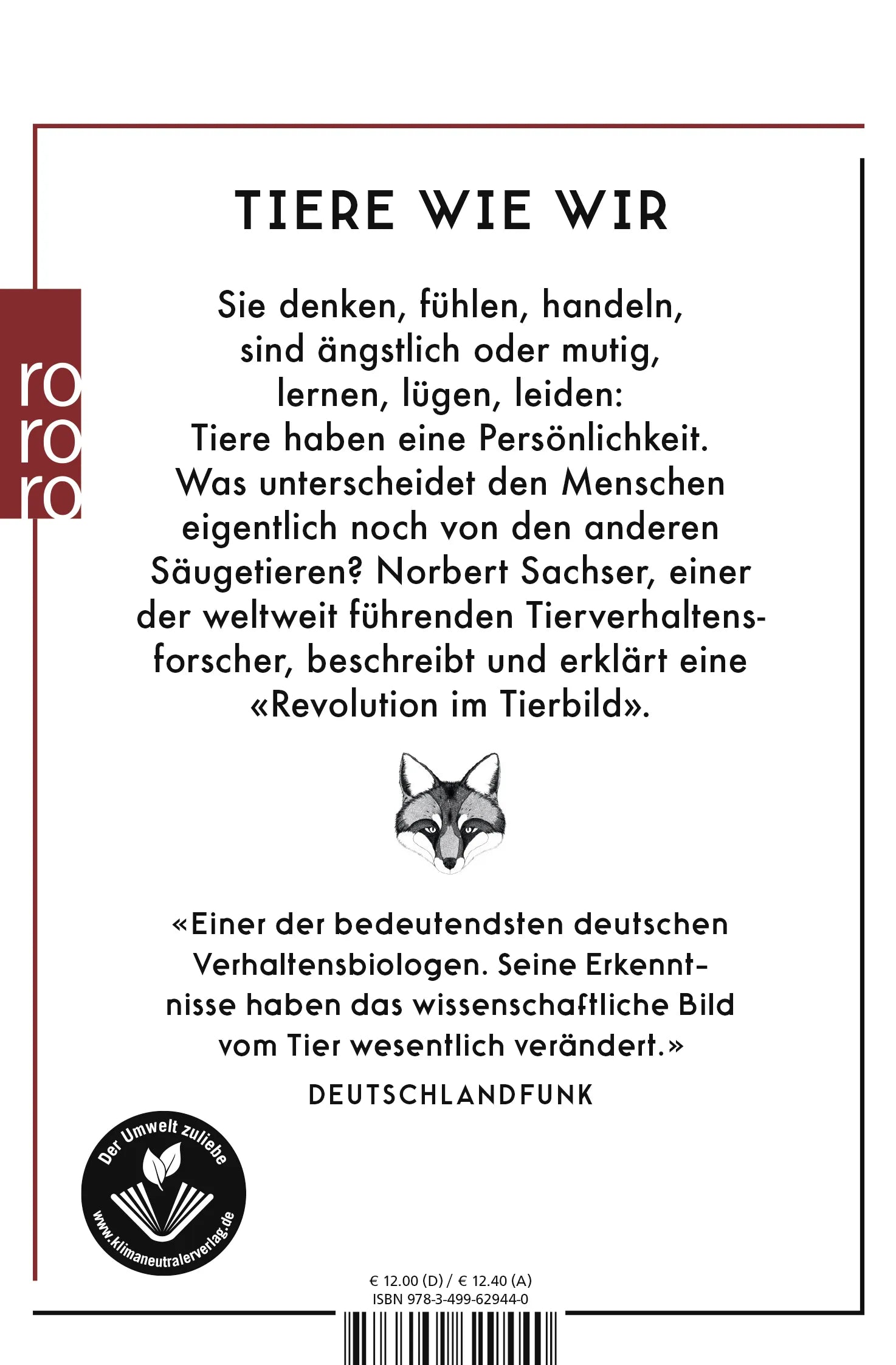 Buchrückseite von 'Der Mensch im Tier' mit Klappentext - Taschenbuch