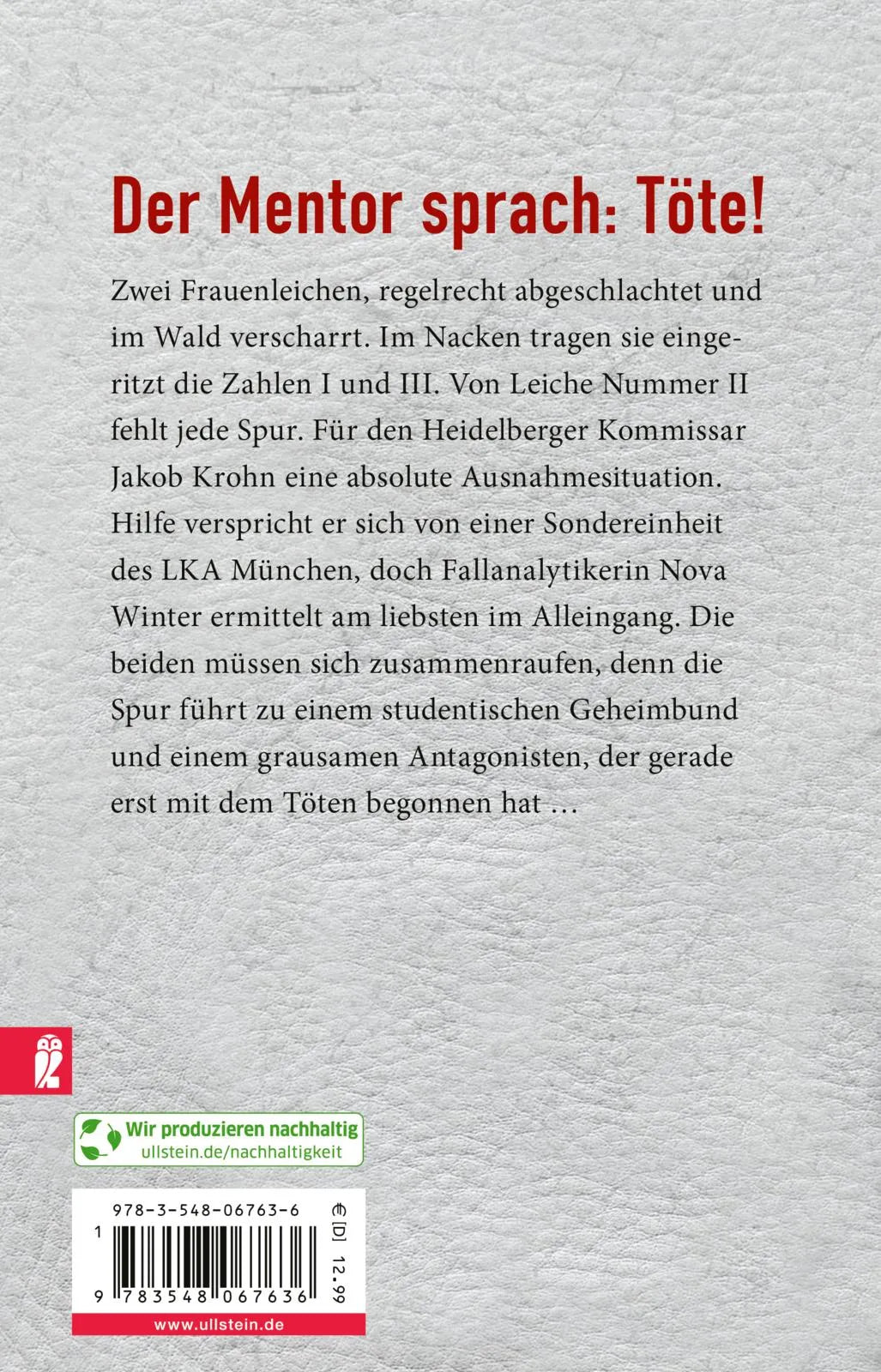 Buchrückseite von 'Der Mentor' mit Klappentext - Taschenbuch