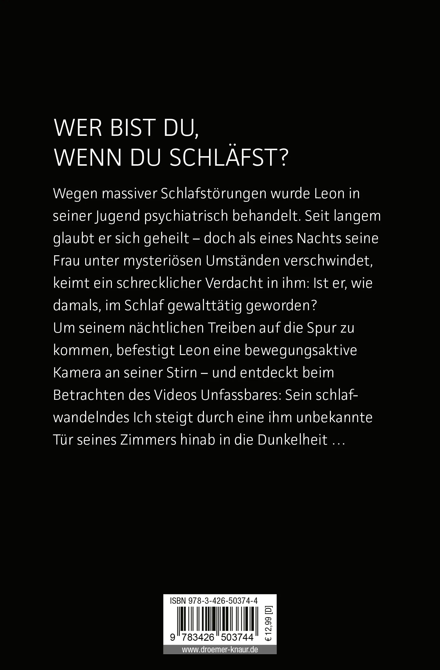 Buchrückseite von 'Der Nachtwandler' mit Klappentext - Taschenbuch