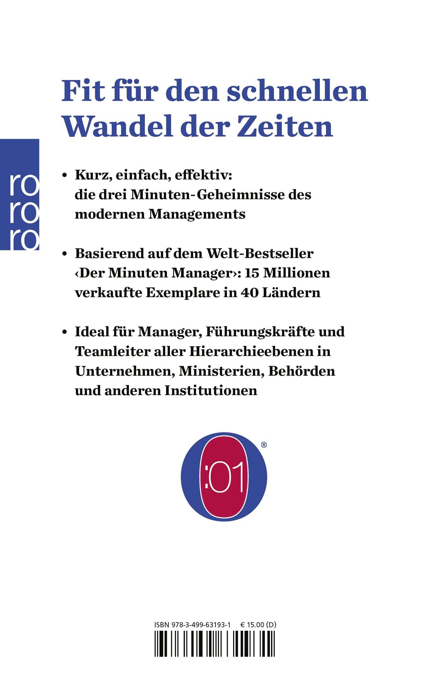 Buchrückseite von 'Der neue Minuten Manager' mit Klappentext - Gebundene Ausgabe