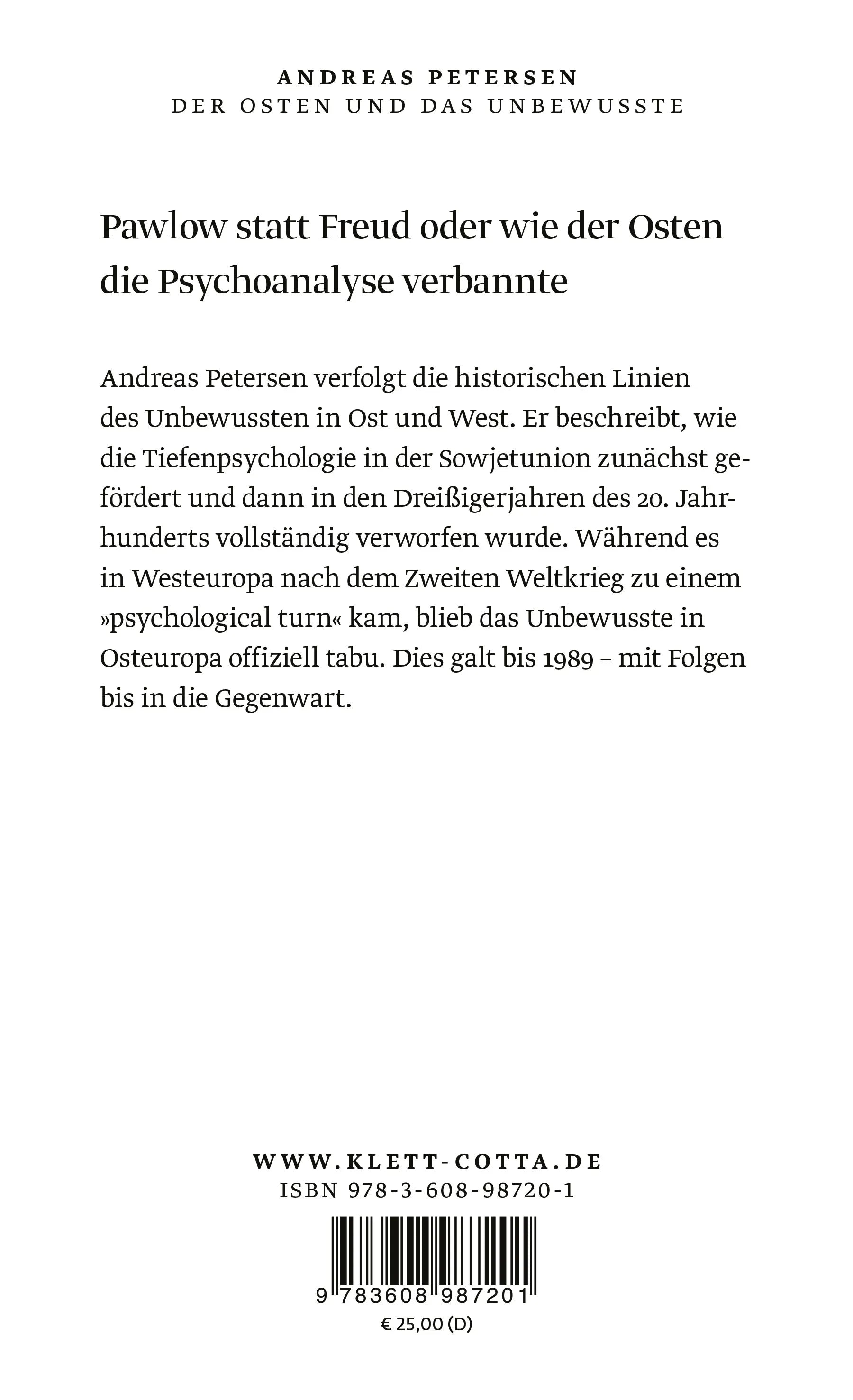 Buchrückseite von 'Der Osten und das Unbewusste' mit Klappentext - Gebundene Ausgabe