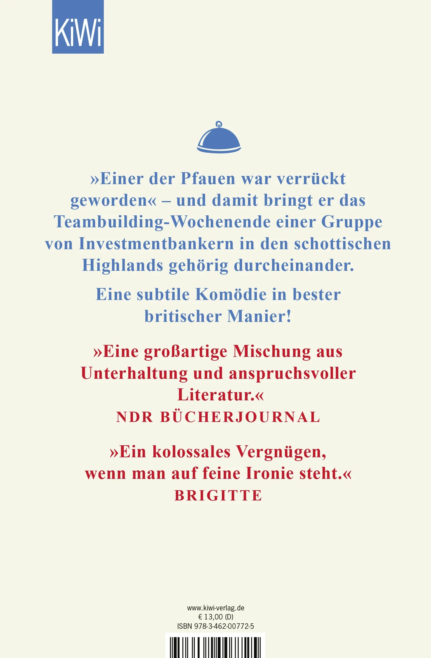 Buchrückseite von 'Der Pfau' mit Klappentext - Taschenbuch