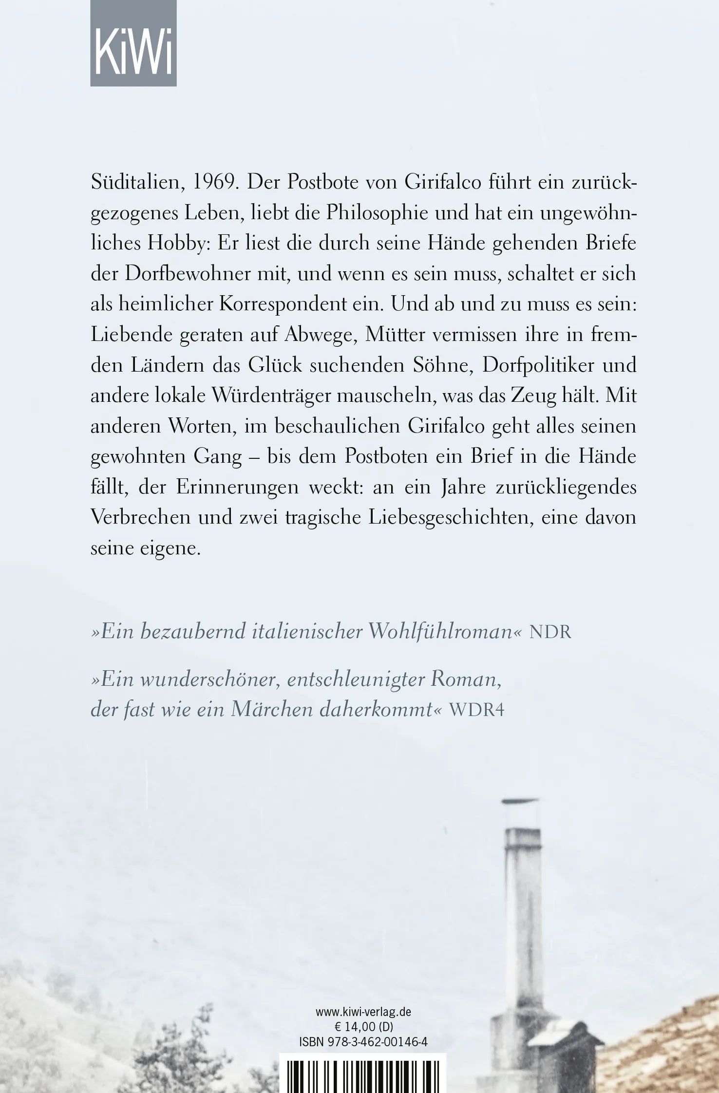 Buchrückseite von 'Der Postbote von Girifalco oder Eine kurze Geschichte über den Zufall' mit Klappentext - Taschenbuch